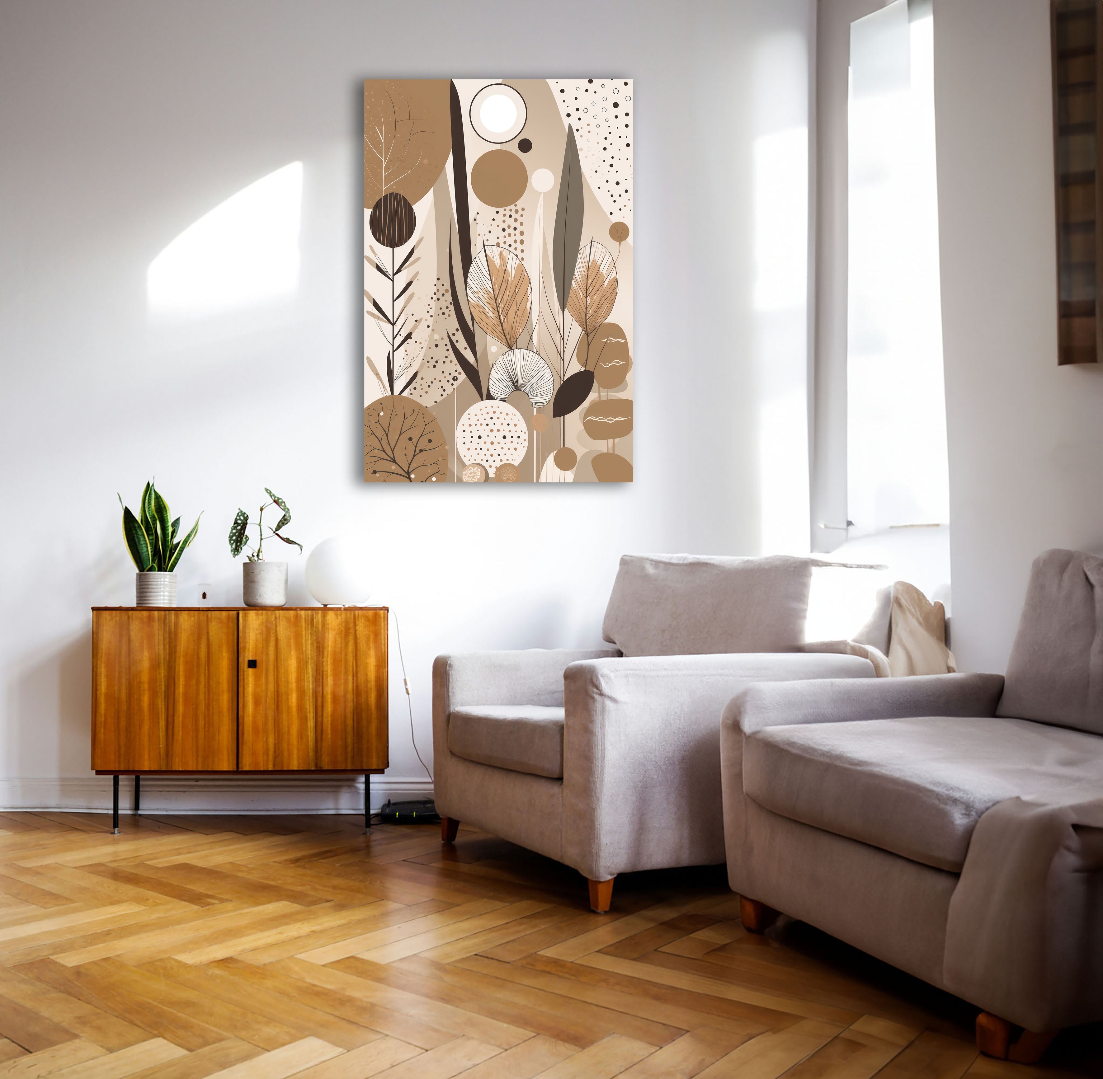 Wandbild Boho Art Abstrakt Beige Braun Kunstdruck auf Leinwand