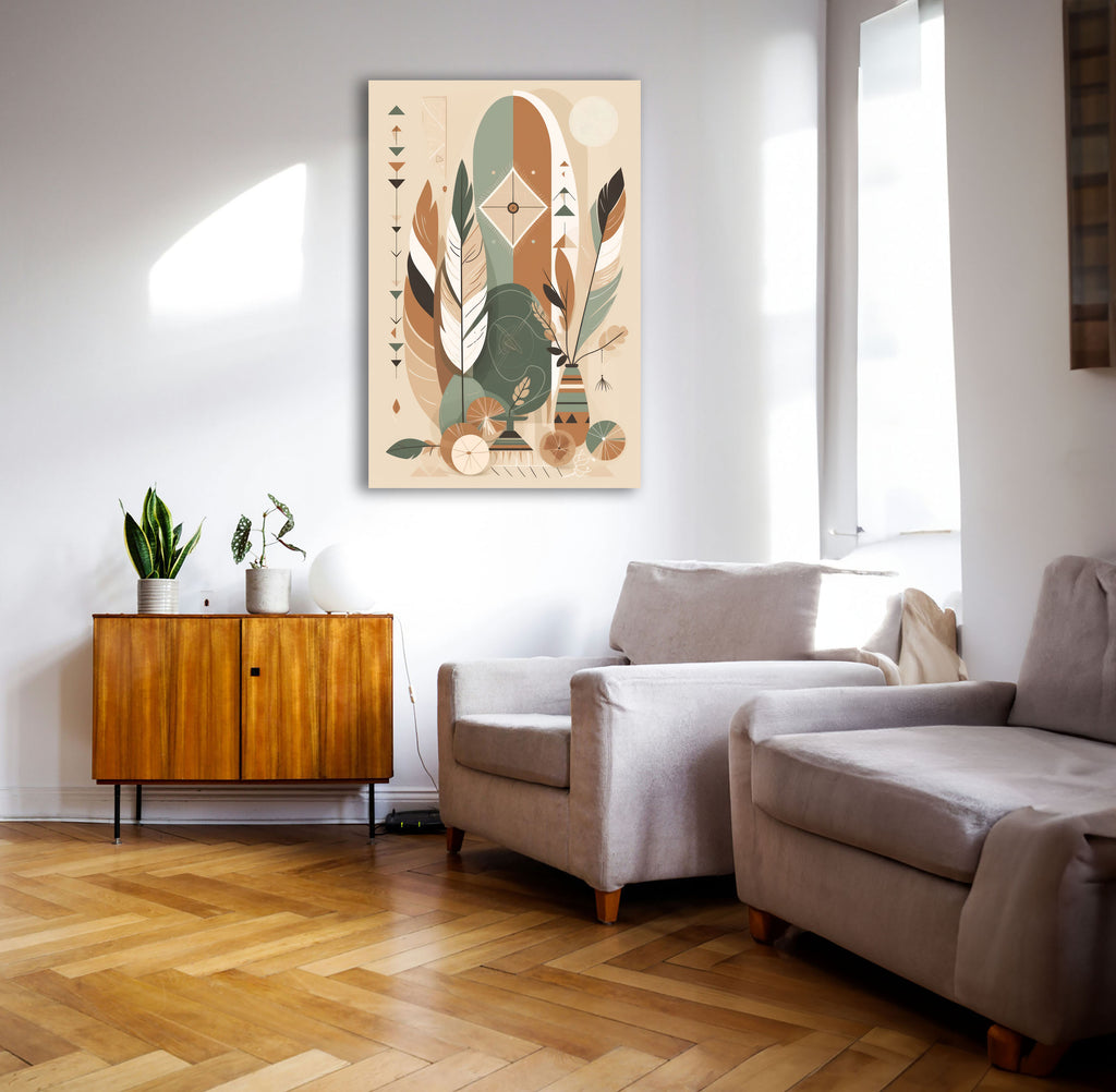 Wandbild Boho Art Federn Traumfänger Terrakotta Kunstdruck auf Leinwand