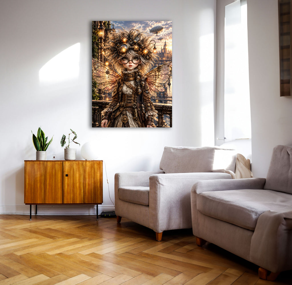 Steampunk Flügelhüterin – Fantasie Wandbild fürs Kinderzimmer