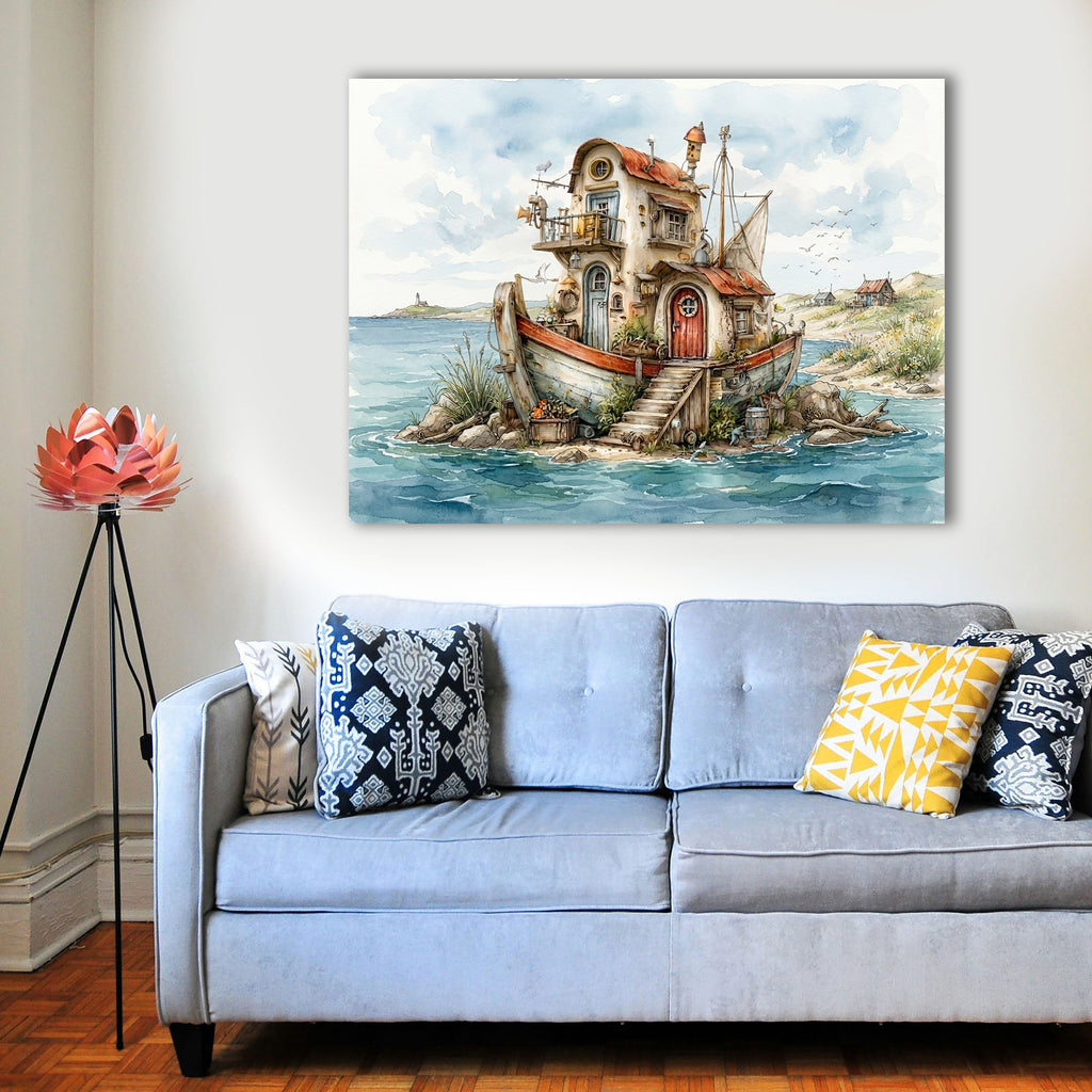 Wandbild Hausboot Karikatur 5 Kunstdruck auf Leinwand