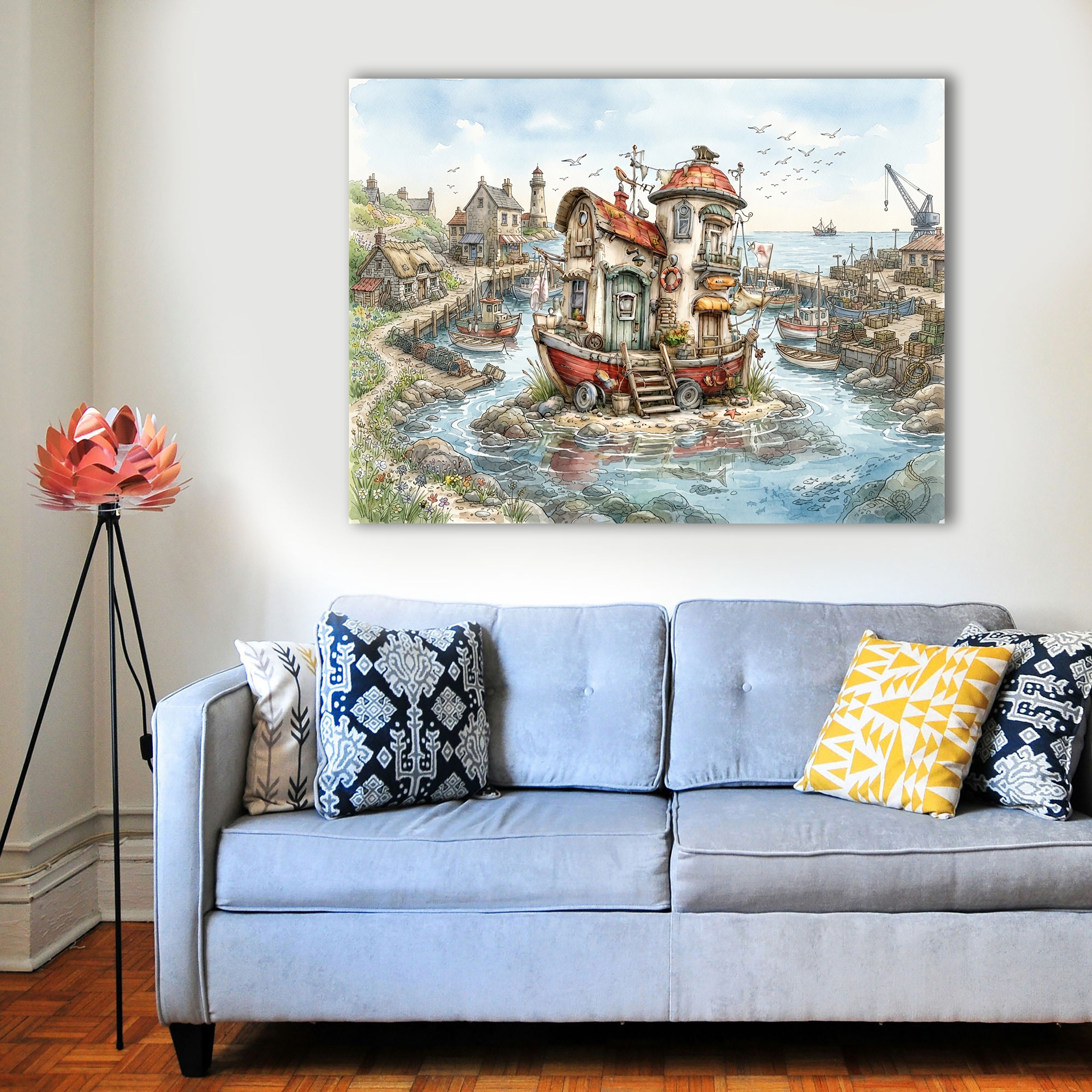 Wandbild Hausboot Karikatur 3 Kunstdruck auf Leinwand
