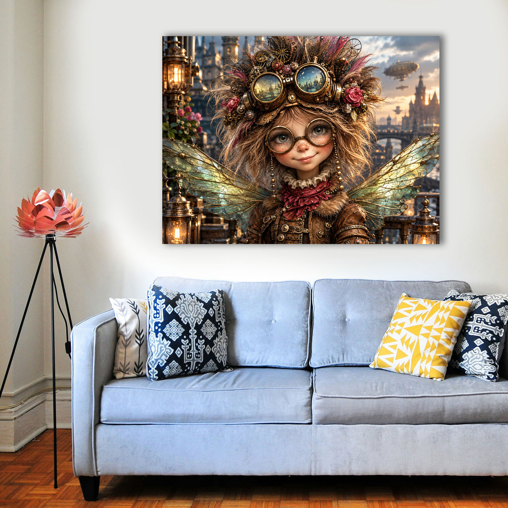 Steampunk Fee mit Fliegerbrille – Fantasie Wandbild für Mädchenzimmer