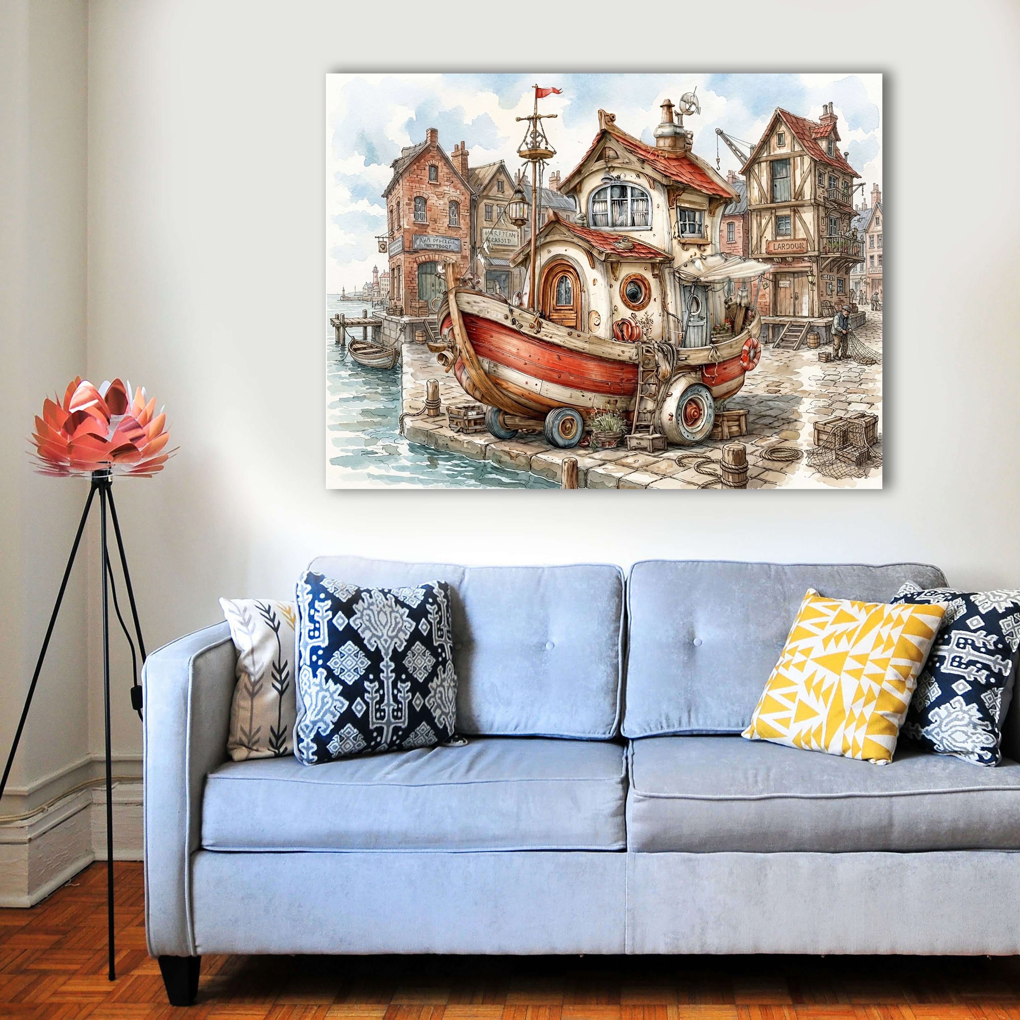 Wandbild Hausboot Karikatur 8 Kunstdruck auf Leinwand