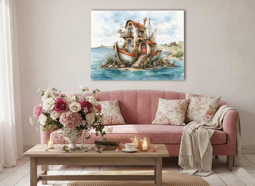 Wandbild Hausboot Karikatur 5 Kunstdruck auf Leinwand
