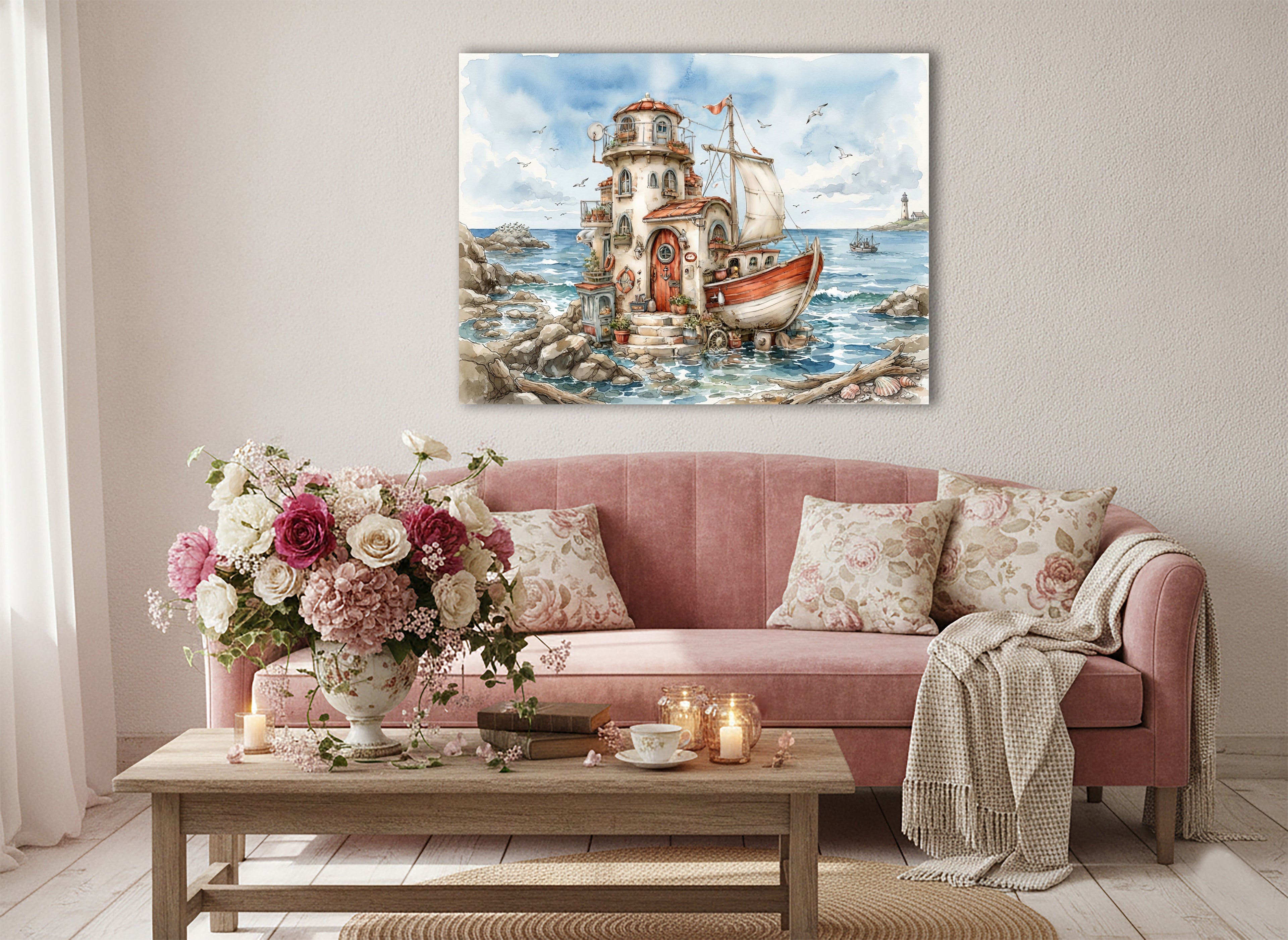 Hausboot Karikatur 1 Wandbild Kunstdruck auf Leinwand