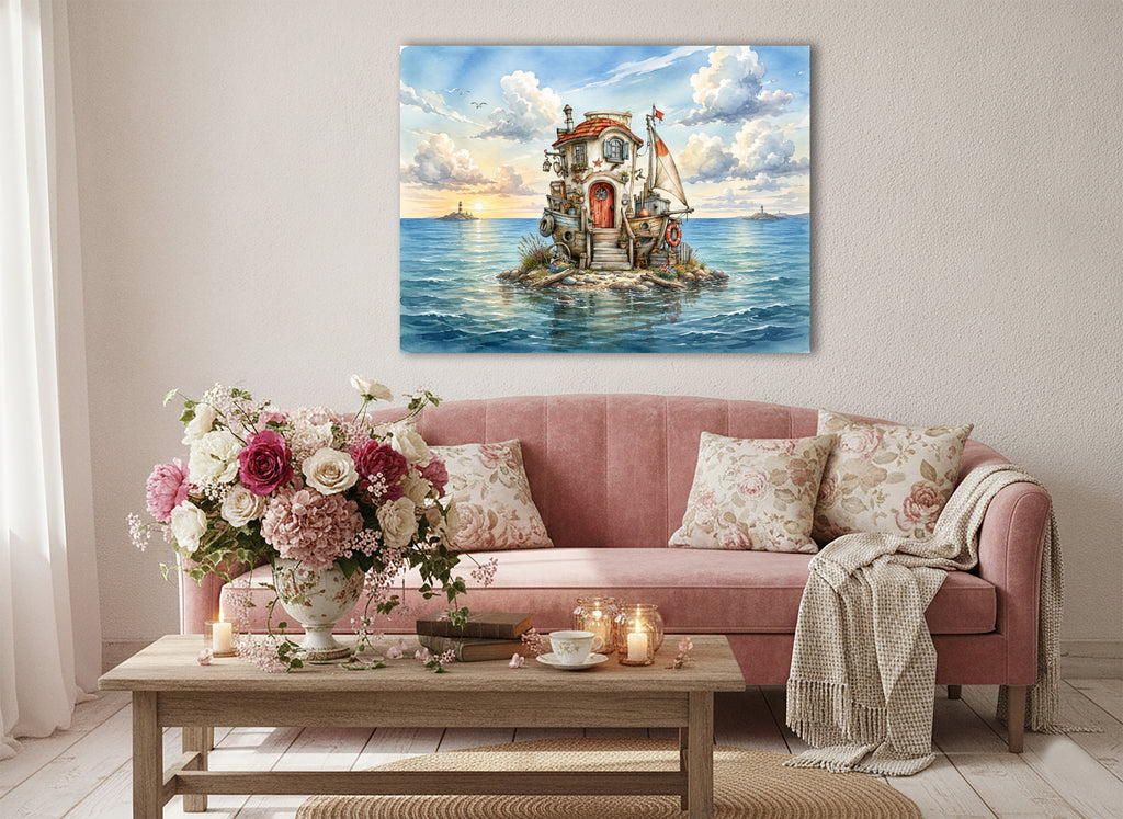 Wandbild Hausboot Karikatur 4 Kunstdruck auf Leinwand