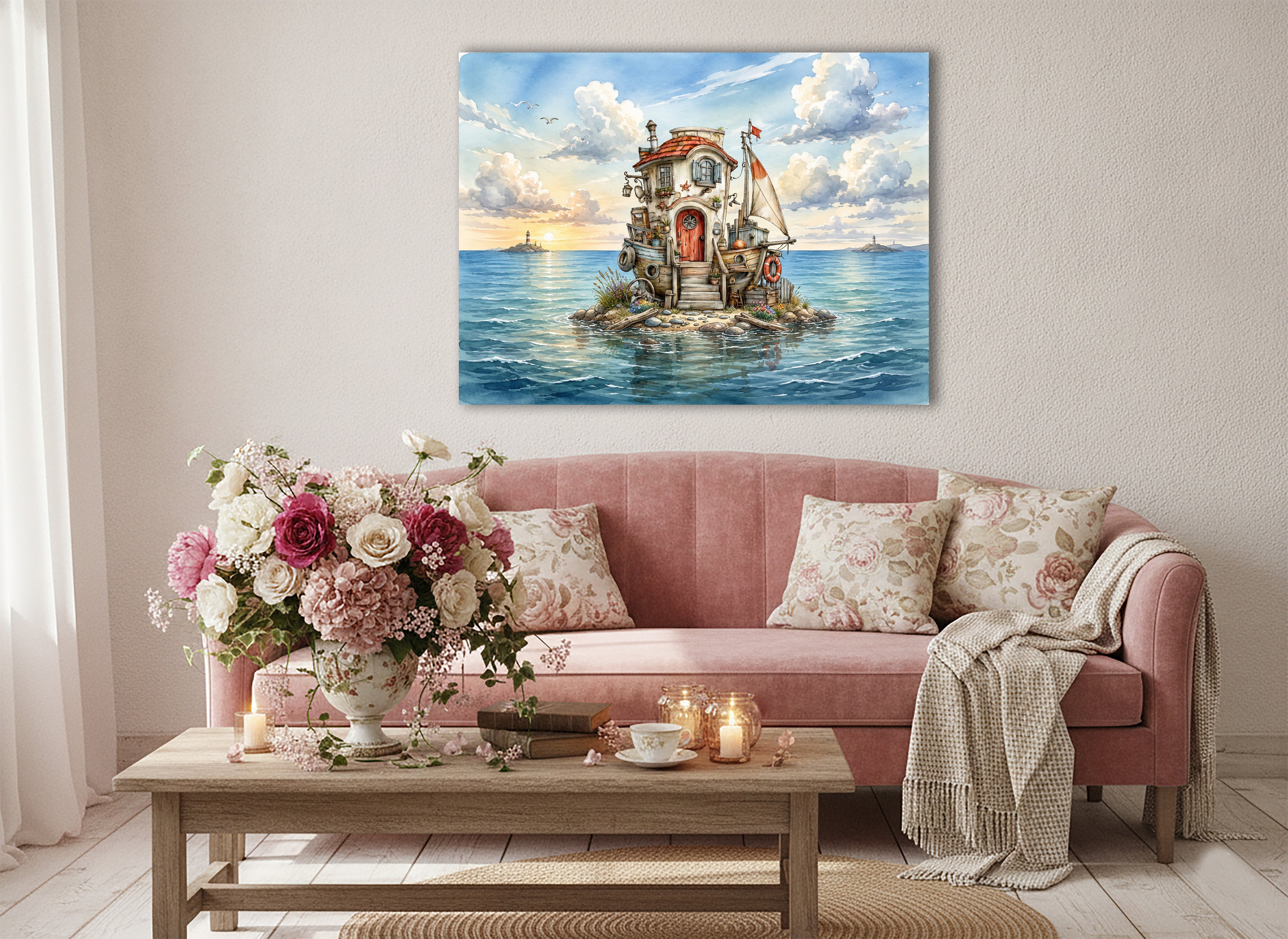 Wandbild Hausboot Karikatur 4 Kunstdruck auf Leinwand