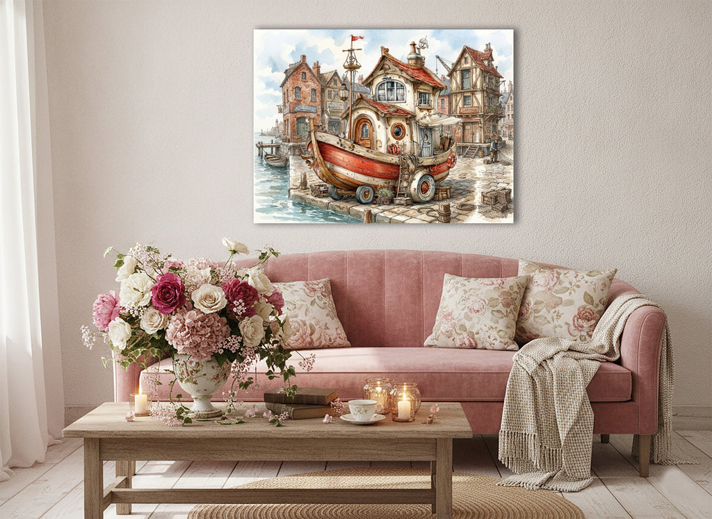 Wandbild Hausboot Karikatur 8 Kunstdruck auf Leinwand