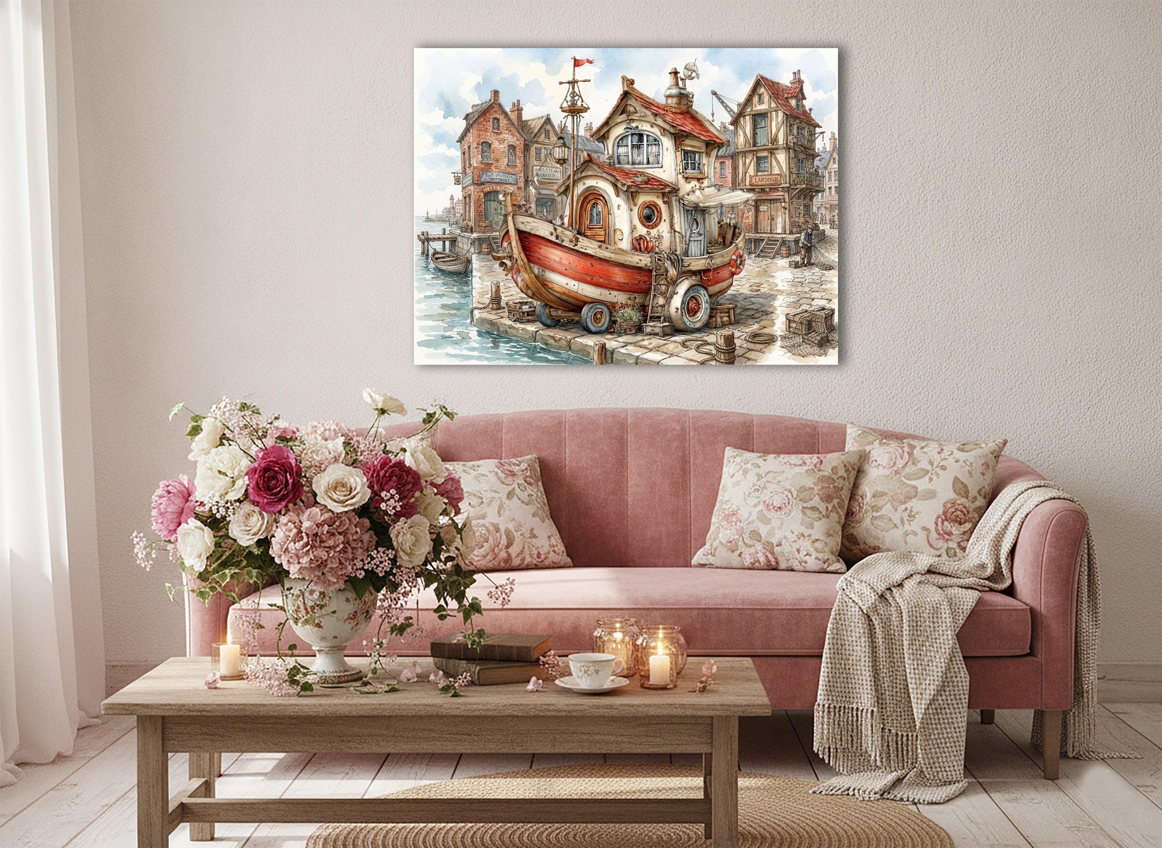 Wandbild Hausboot Karikatur 8 Kunstdruck auf Leinwand