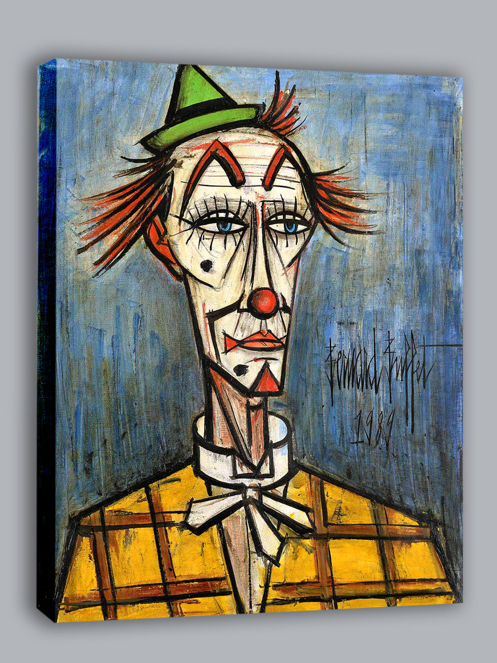 Wandbild Bernard Buffet Clown au chapeau vert Kunstdruck auf Leinwand