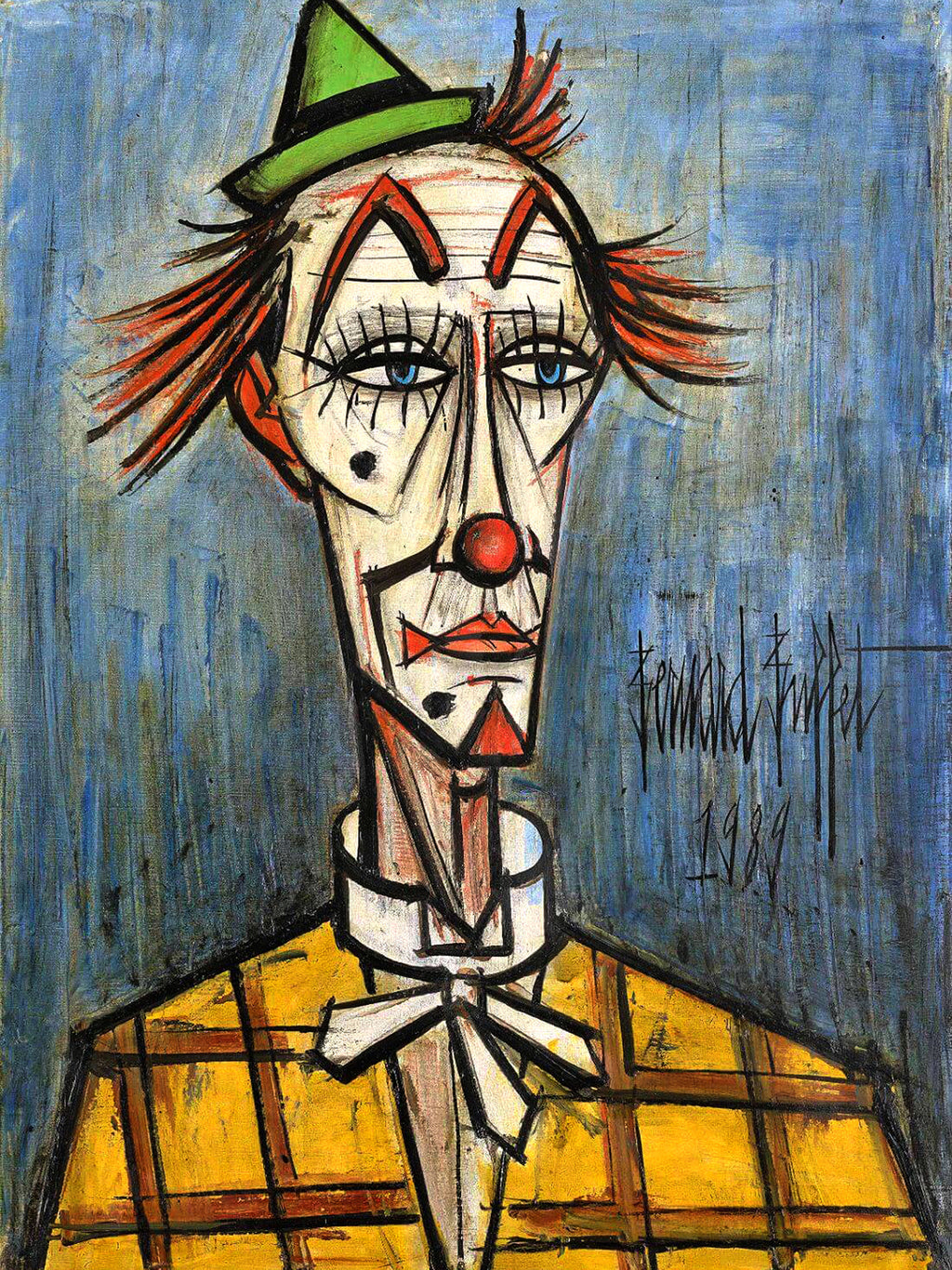 Wandbild Bernard Buffet Clown au chapeau vert Kunstdruck auf Leinwand