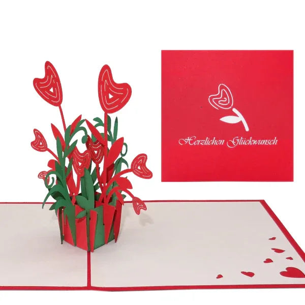 Pop Up Karte "Herzblüten" - kleine 3D Geburtstagskarte & Valentinstagskarte | Wandbild Galerie