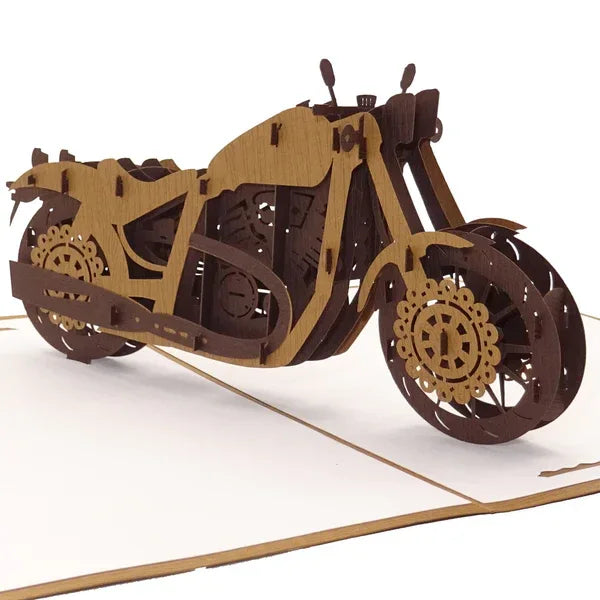 Pop Up Karte "Motorrad" 3D Geburtstagskarte wooden Motorbike - Gutschein Führerschein | Wandbild Galerie