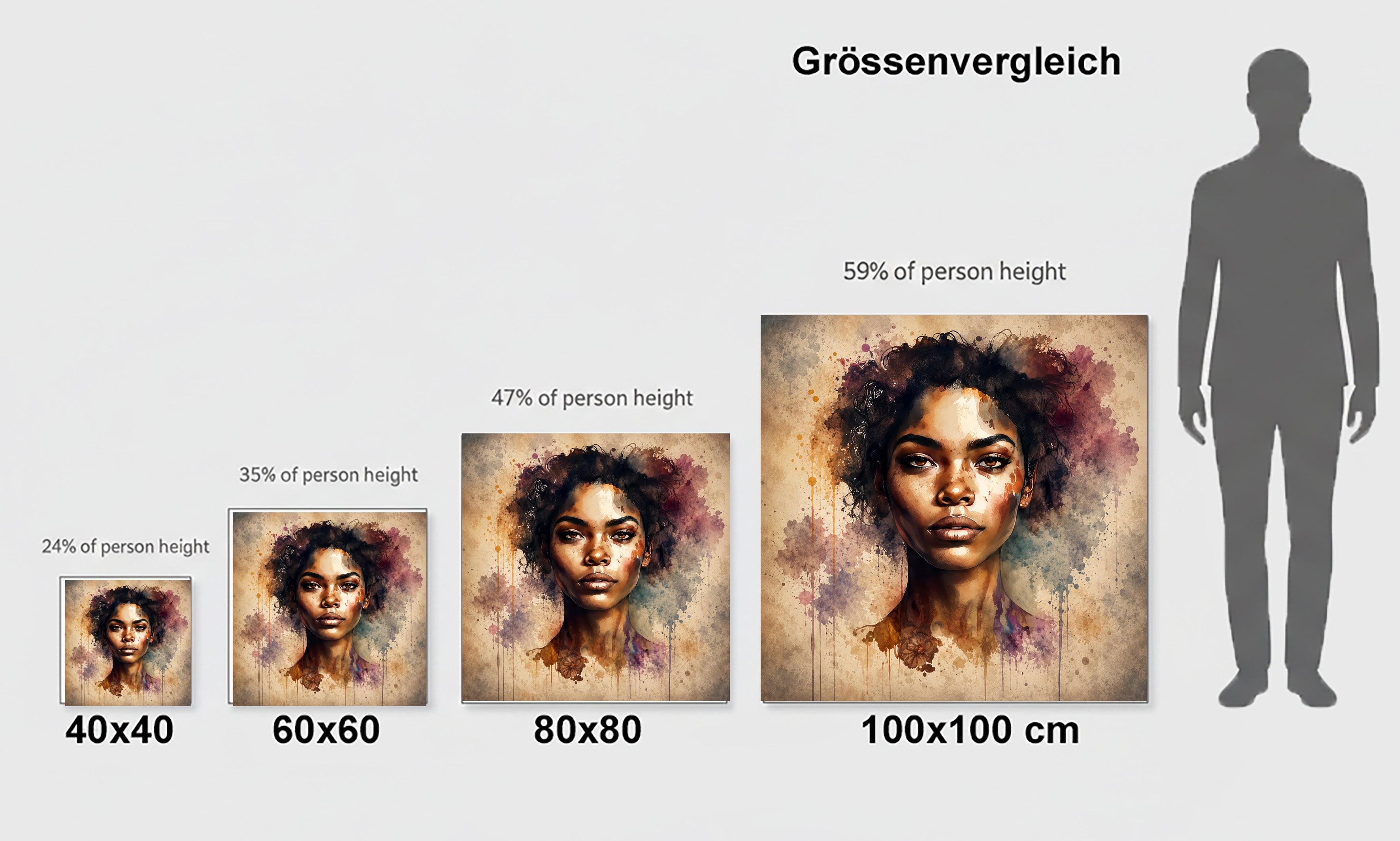 Afrikanerin Nr. 2 – Portrait mit Locken Aquarell Kunstdruck auf Leinwand