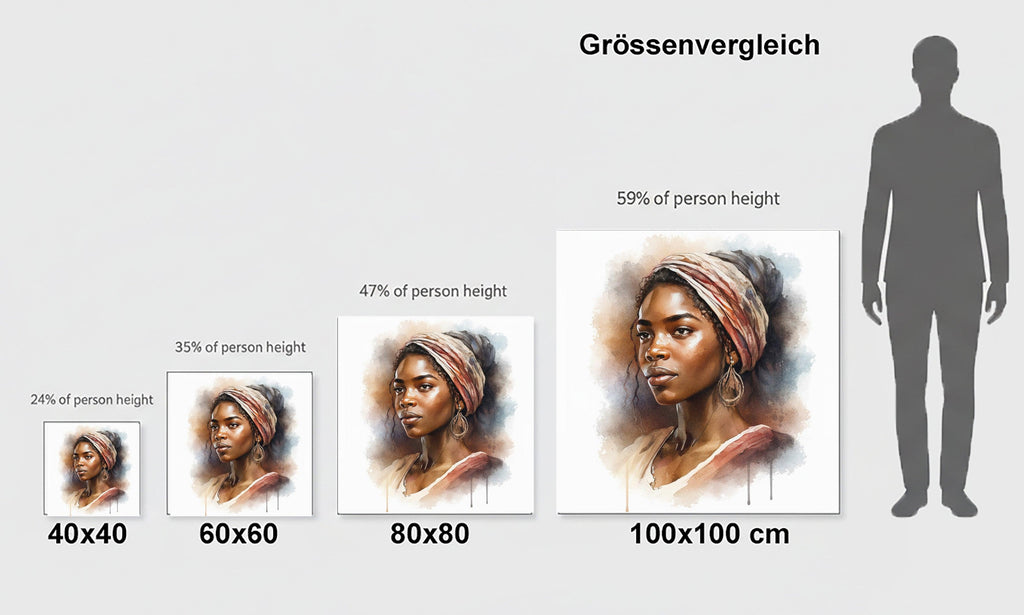 Afrikanerin Portrait mit gestreiftem Kopftuch und Creolen Aquarell