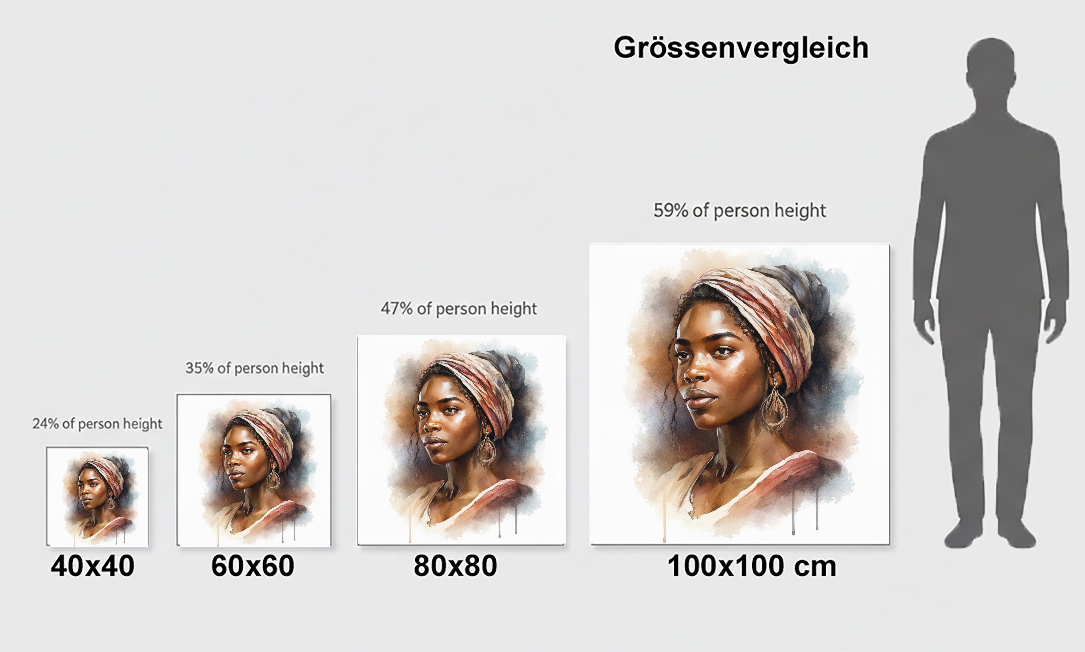 Afrikanerin Portrait mit gestreiftem Kopftuch und Creolen Aquarell