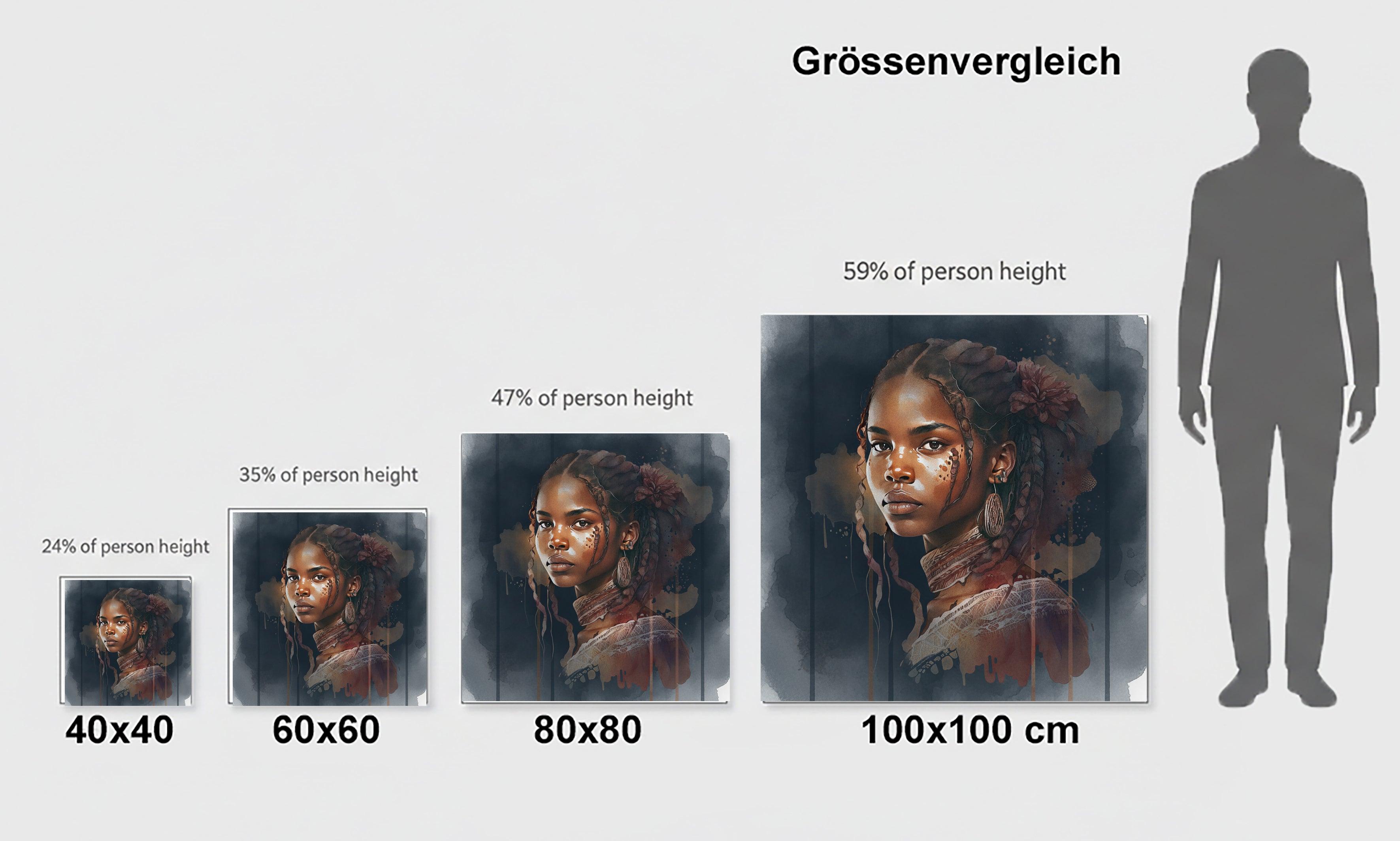 Afrikanerin Portrait mit Zöpfen, Blume und Creolen Aquarell