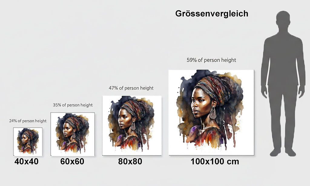 Afrikanerin Portrait mit buntem Turban und Creolen Aquarell