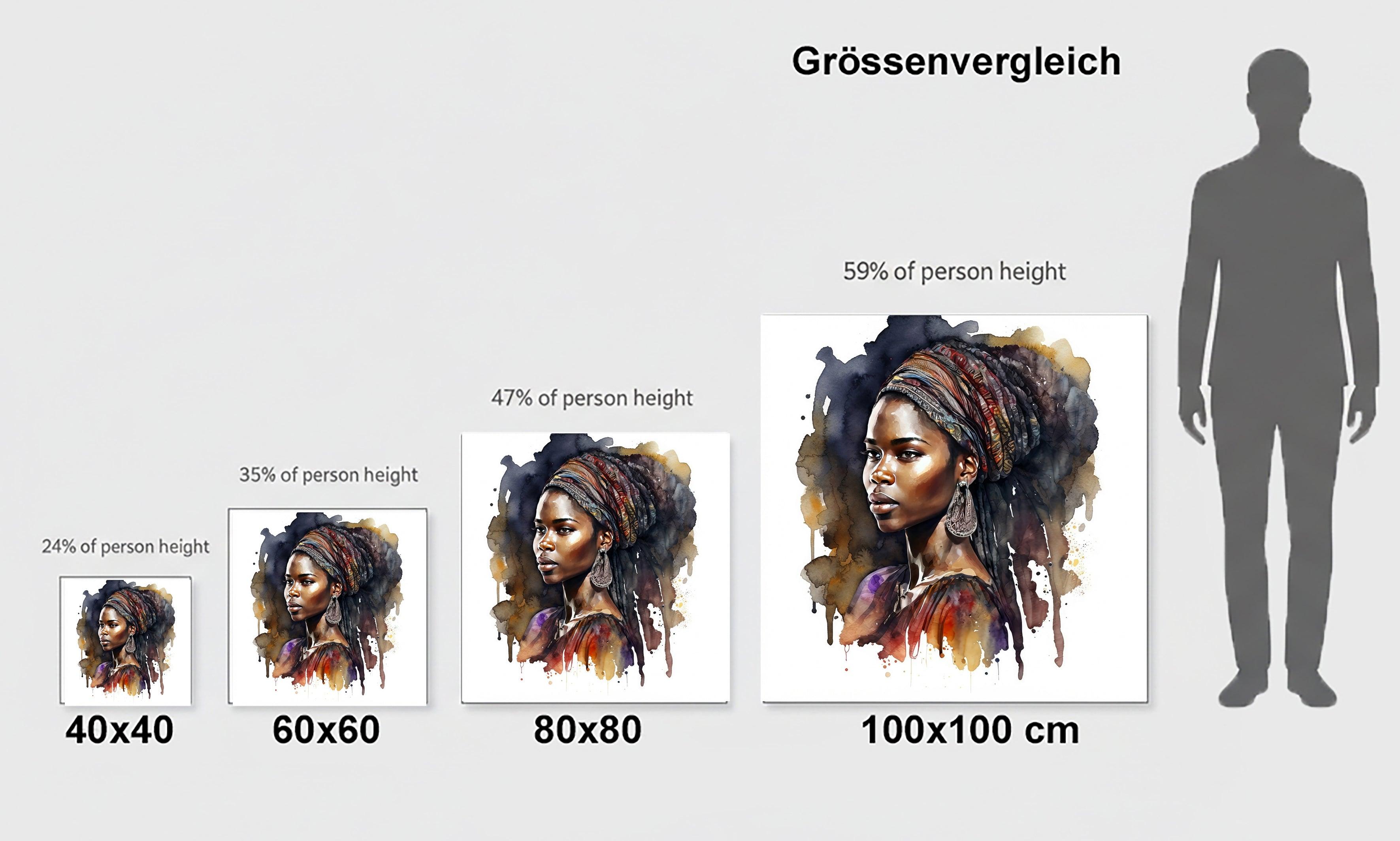 Afrikanerin Portrait mit buntem Turban und Creolen Aquarell