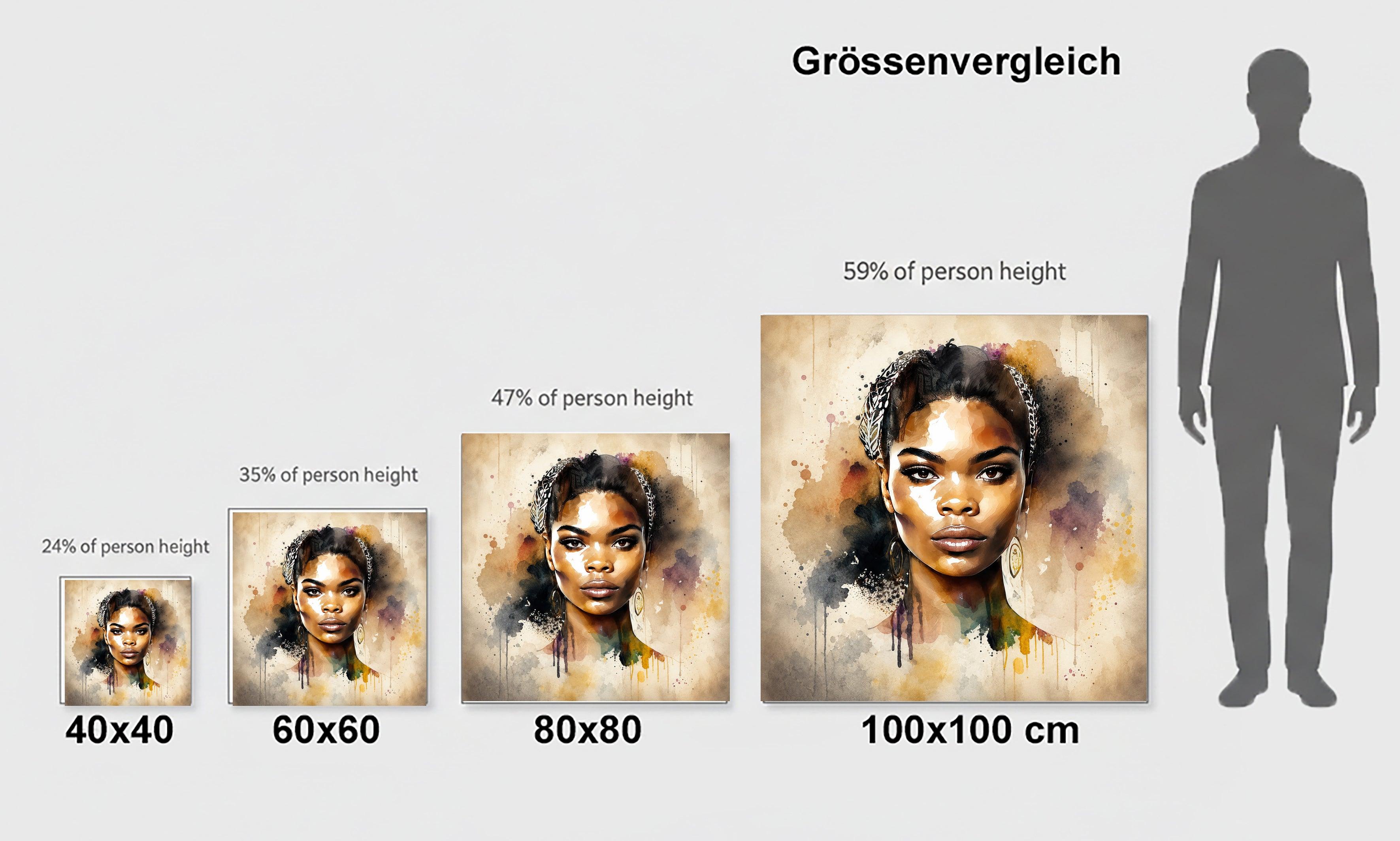 Afrikanerin Nr. 1 – Portrait mit Haarschmuck Aquarell Kunstdruck auf Leinwand