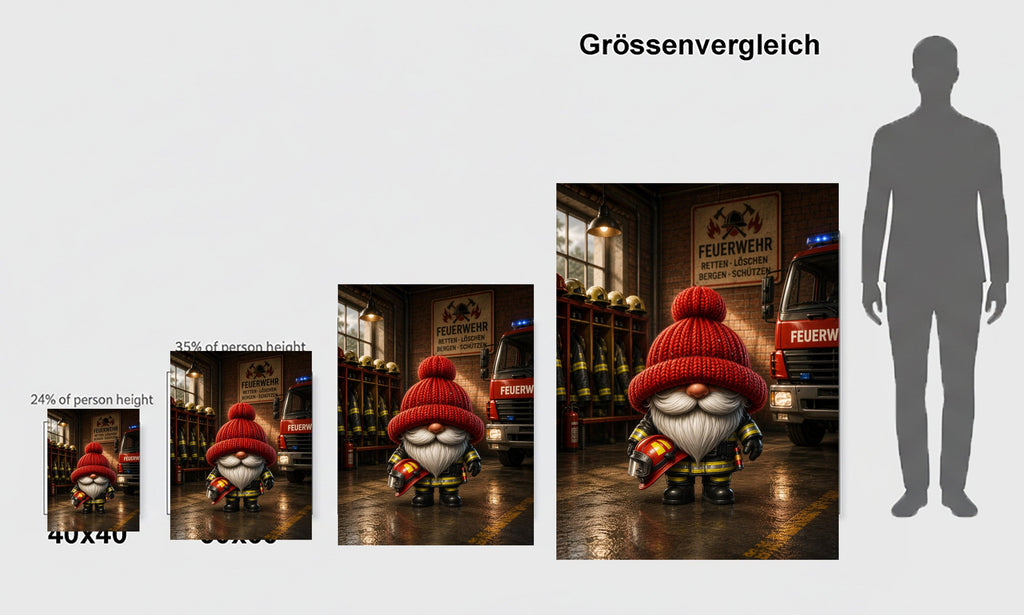 Feuerwehr Wichtel mit rotem Helm Kunstdruck auf Leinwand