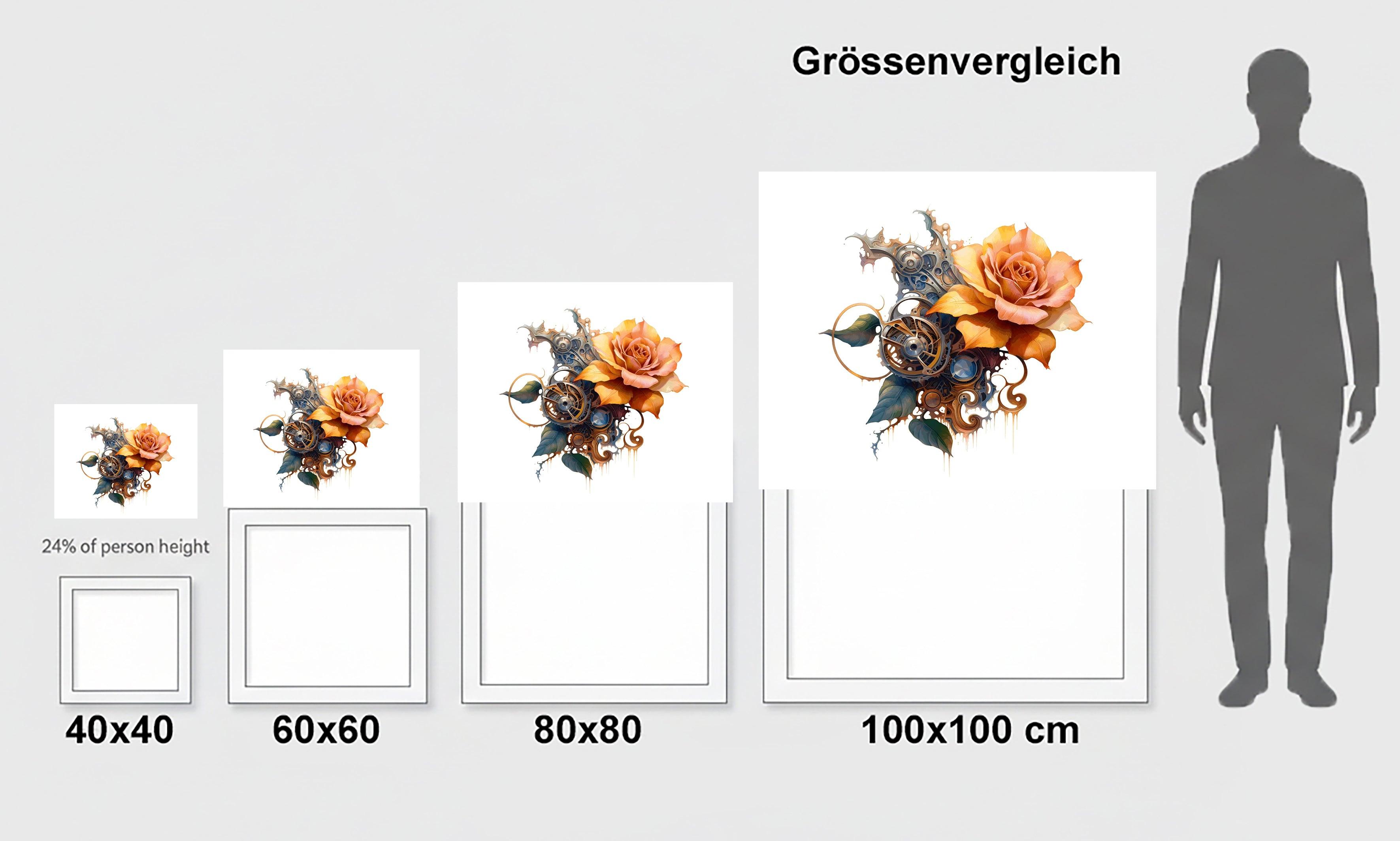 Wandbild Rosen Steampunk  Kunstdruck auf Leinwand direkt zum Aufhängen