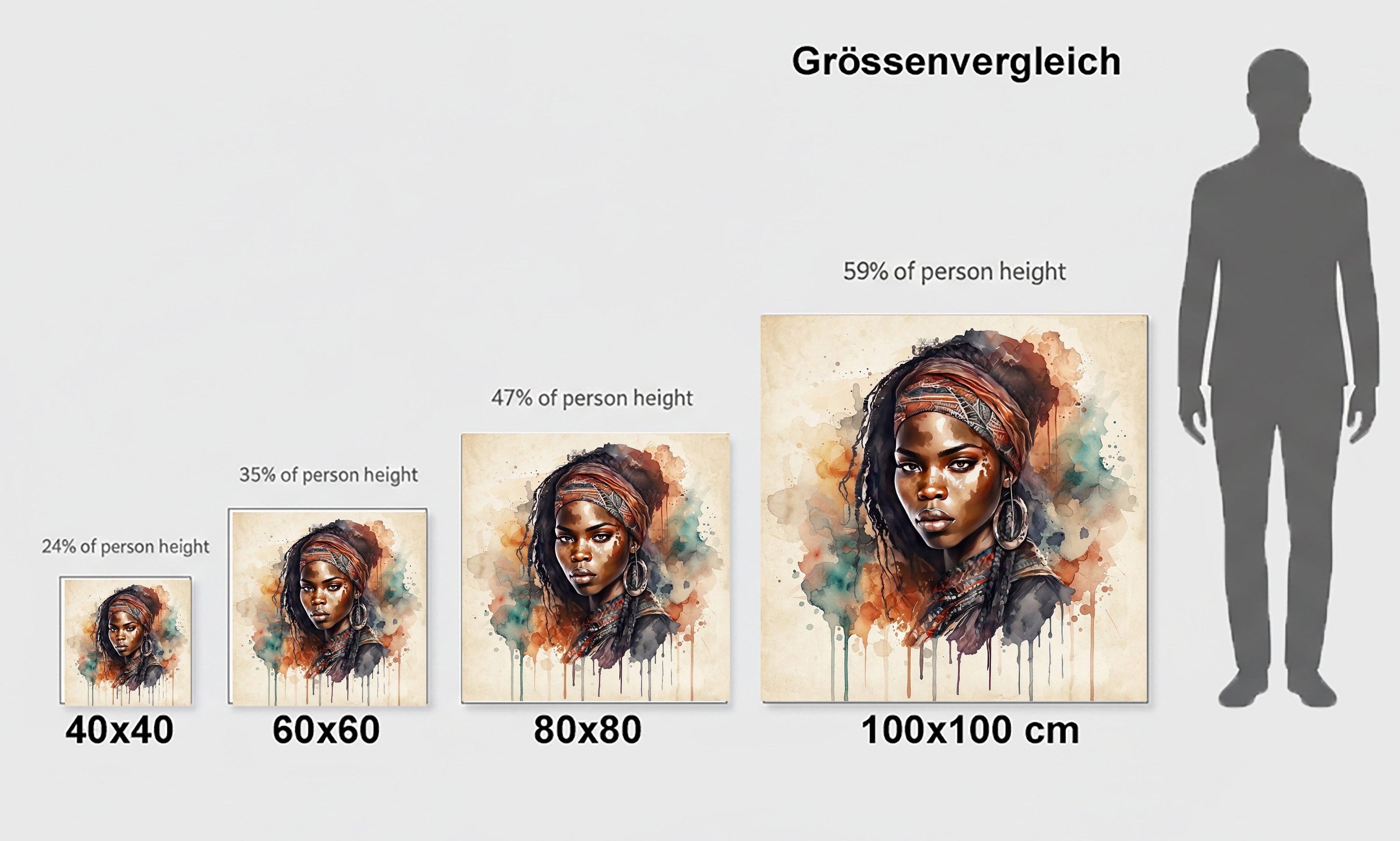Afrikanerin Nr. 8 – Portrait mit Stirnband und Creolen Aquarell Kunstdruck auf Leinwand