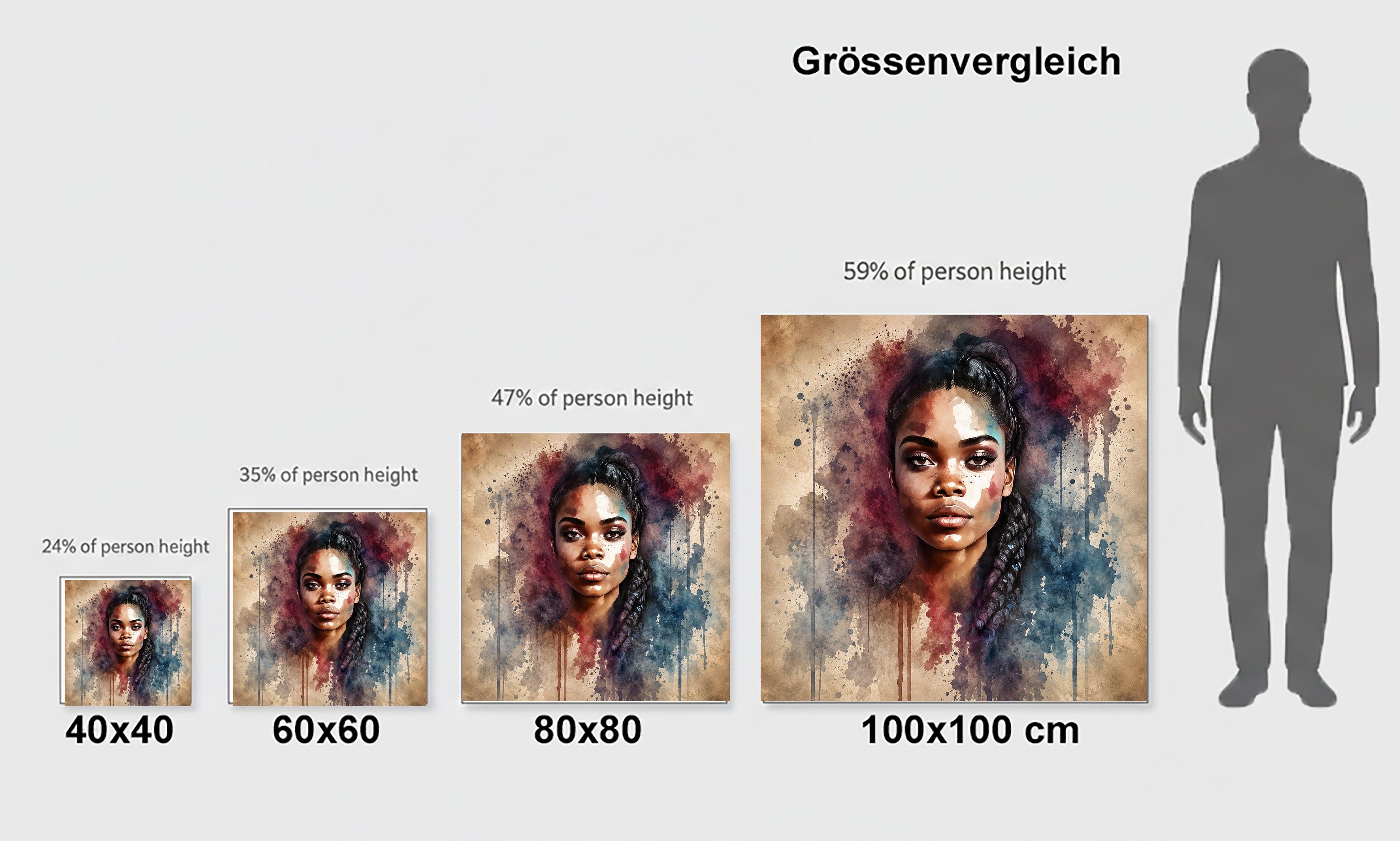 Afrikanerin Nr. 5 – Portrait mit Zöpfen Aquarell Kunstdruck auf Leinwand