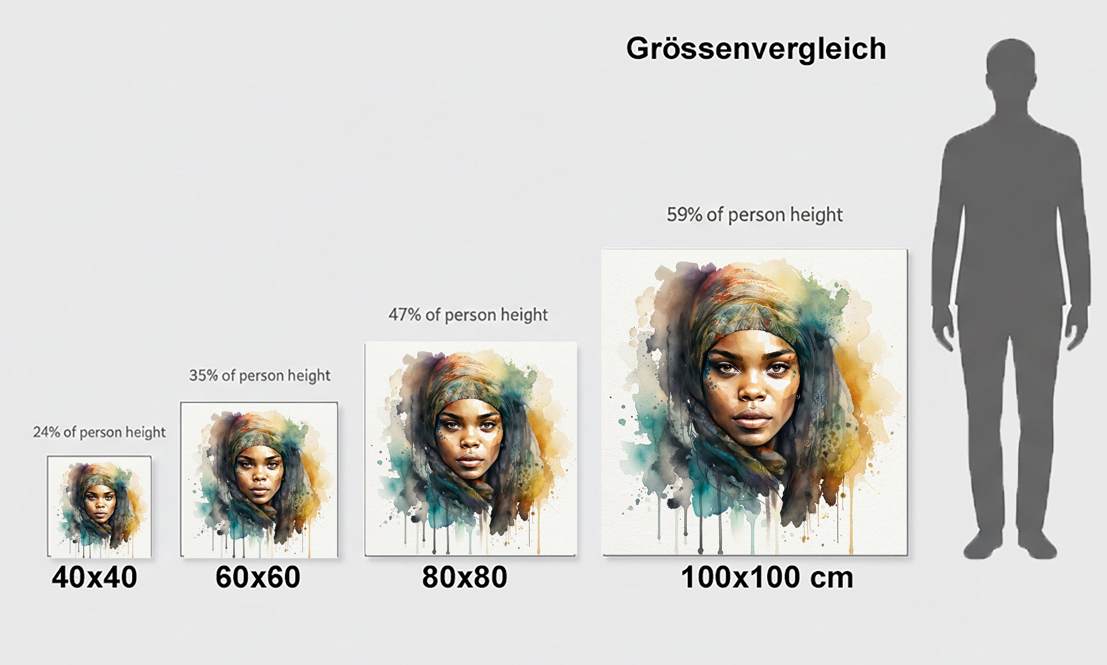 Afrikanerin Nr. 9 – Portrait mit gemustertem Stirnband Aquarell Kunstdruck auf Leinwand