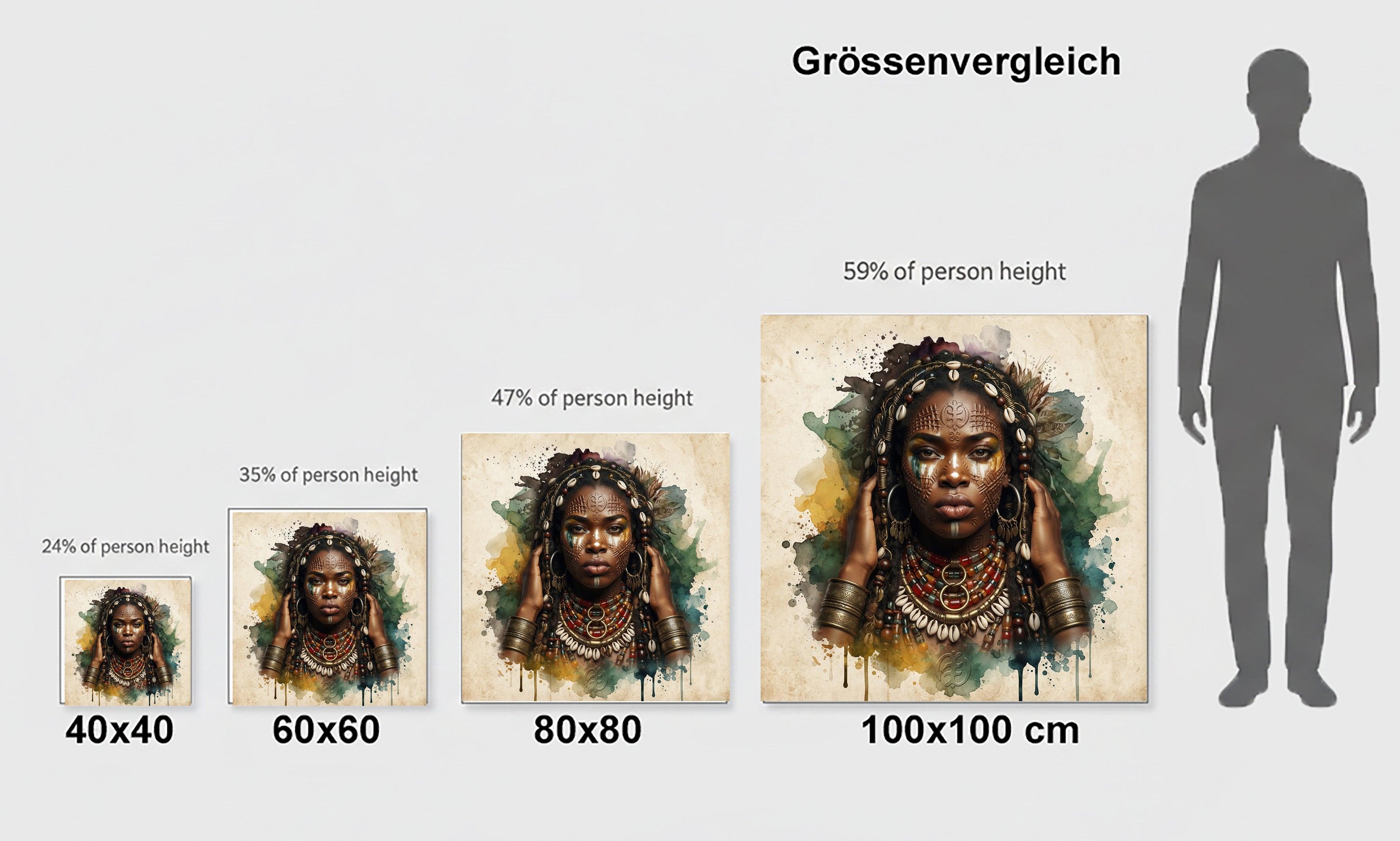Afrikanerin Nr. 6 – Stammeskönigin mit Schmuck Aquarell Kunstdruck auf Leinwand