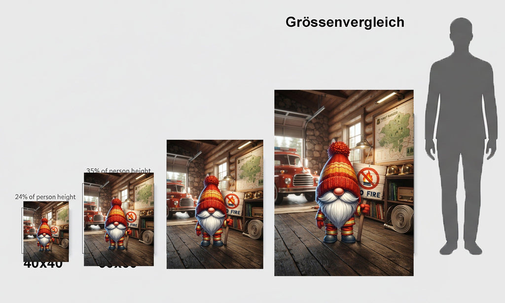 Feuerwehr Wichtel Forstranger mit No Fire Schild Kunstdruck auf Leinwand