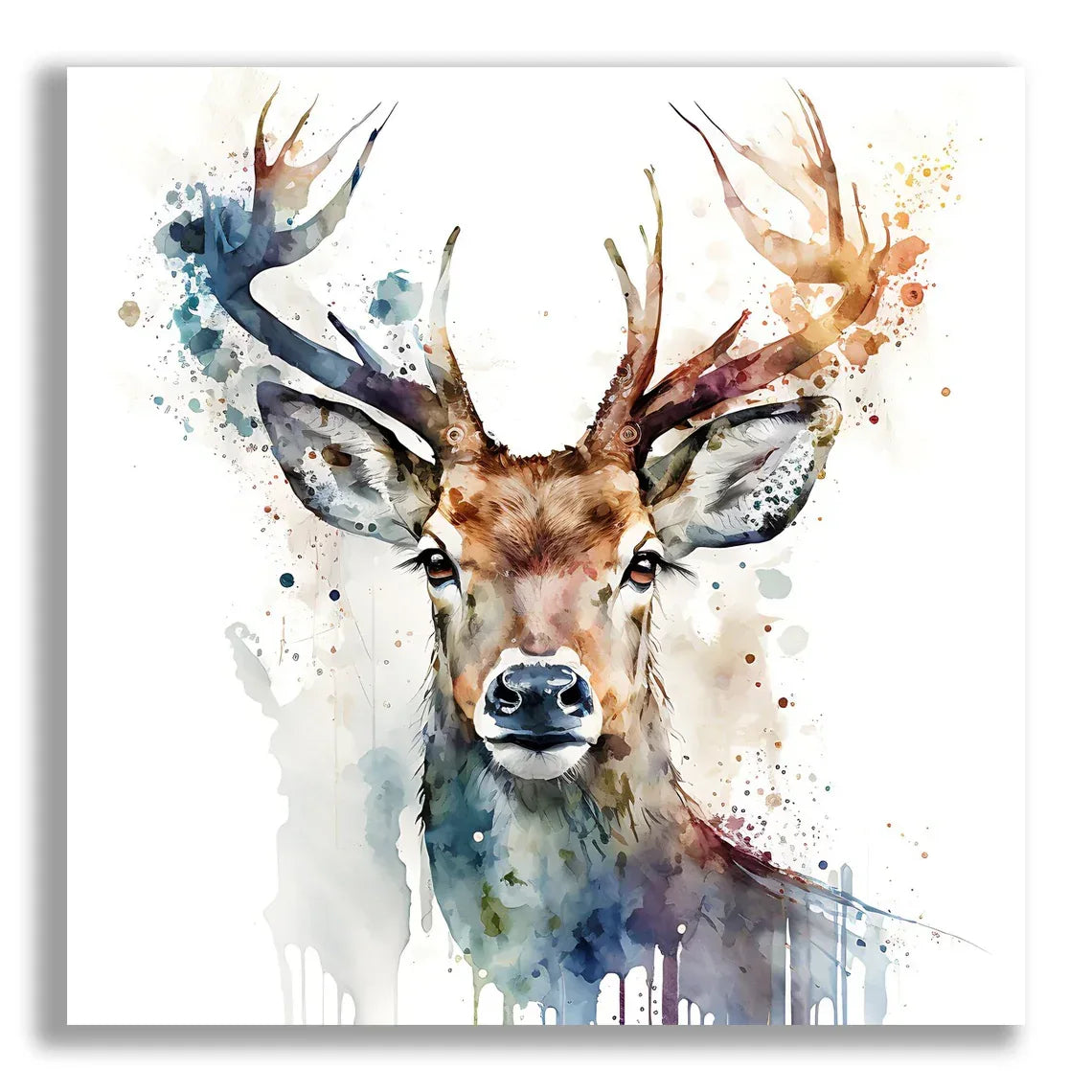 Hirsch mit Geweih 3 Wandbild Kunstdruck auf Leinwand direkt zum Aufhängen | Wandbild Galerie