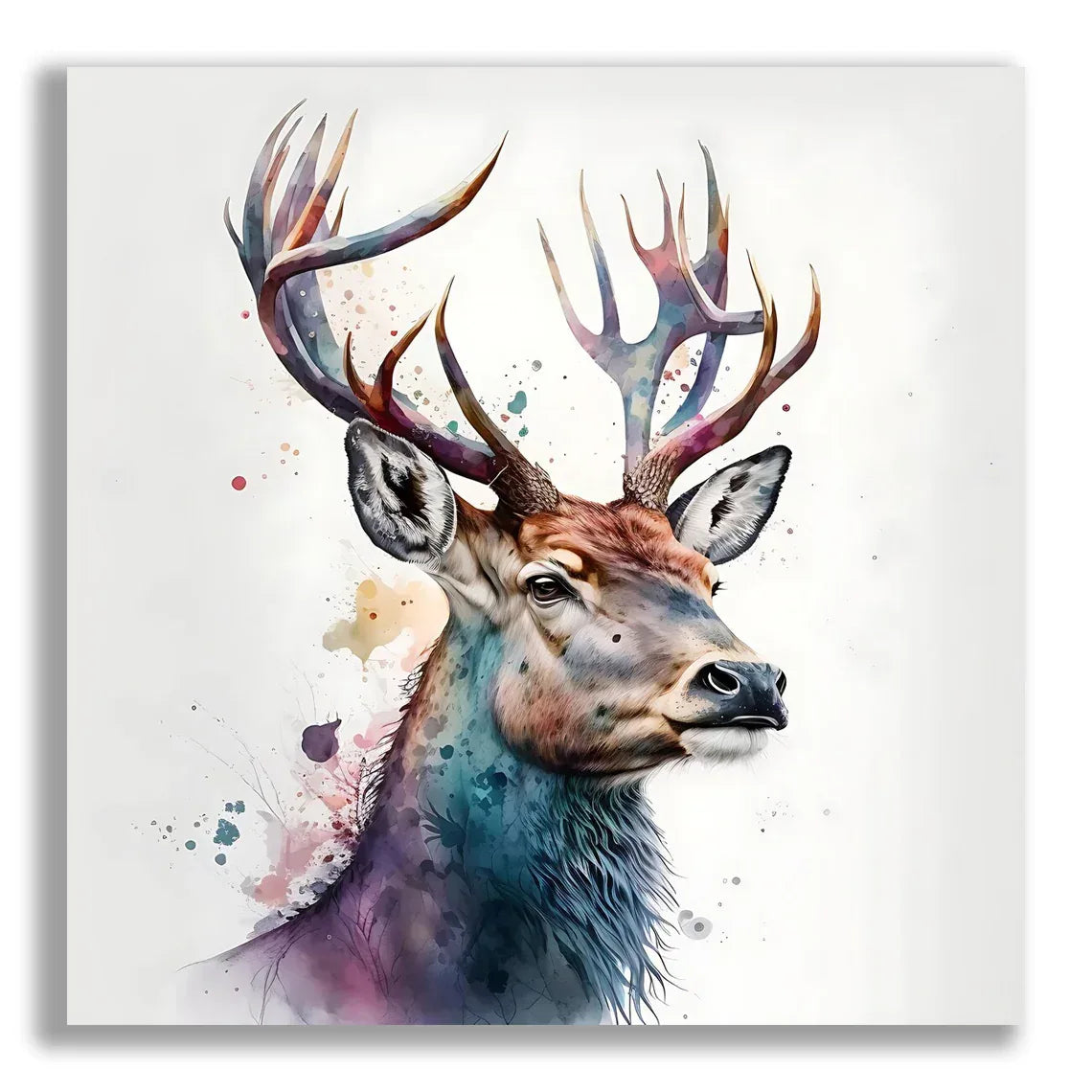 Hirsch mit Geweih 6 Wandbild Kunstdruck auf Leinwand direkt zum Aufhängen | Wandbild Galerie