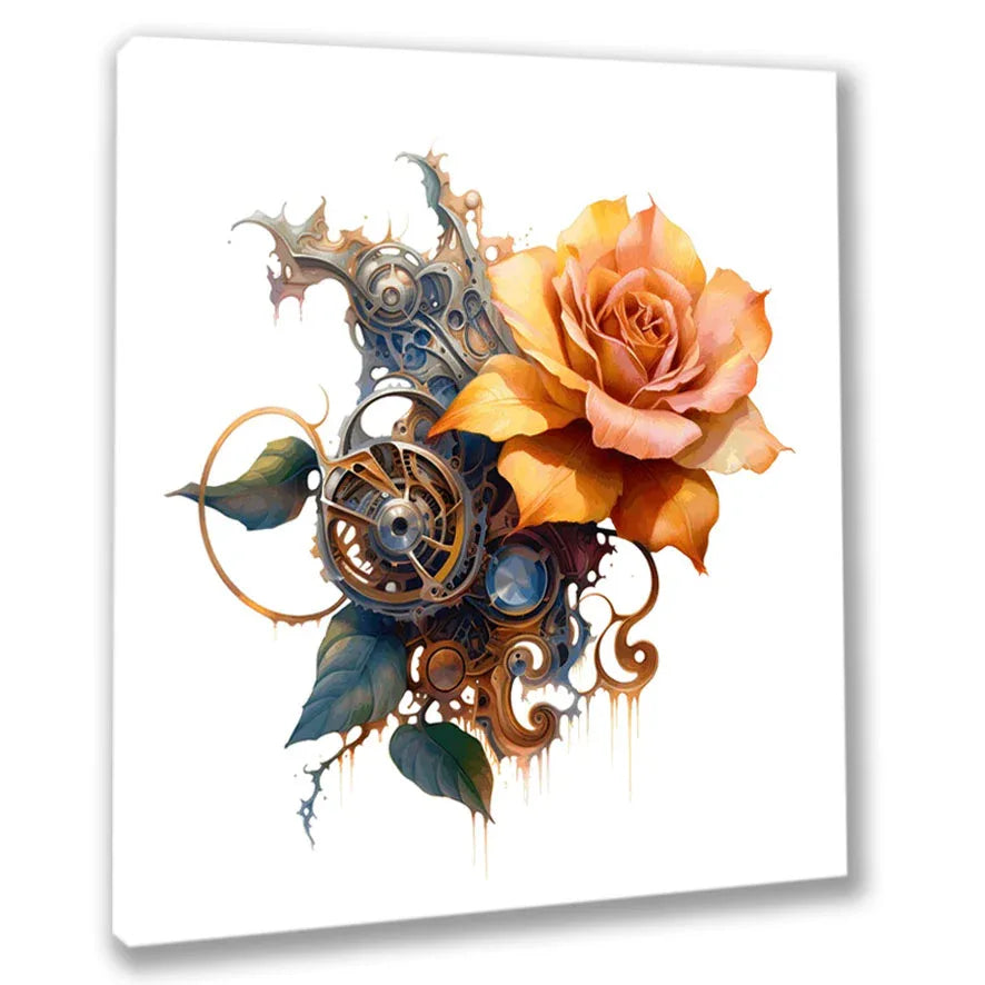 Wandbild Rosen Steampunk Kunstdruck auf Leinwand direkt zum Aufhängen | Wandbild Galerie