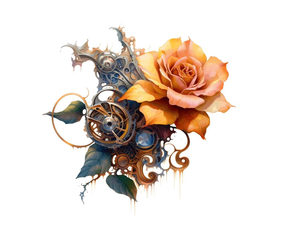 Wandbild Rosen Steampunk  Kunstdruck auf Leinwand direkt zum Aufhängen