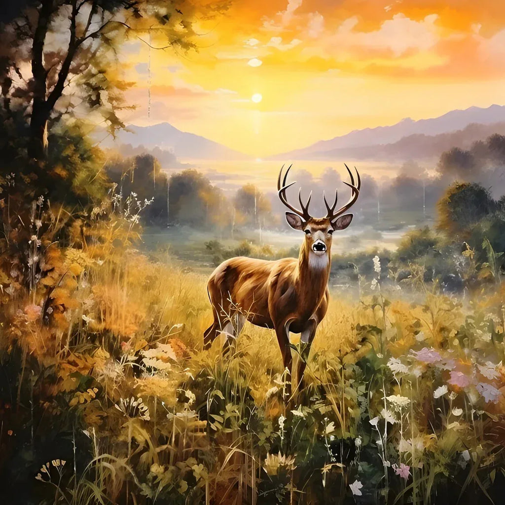 Wandbild Hirsch im Wald Kunstdruck auf Leinwand direkt zum Aufhängen | Wandbild Galerie