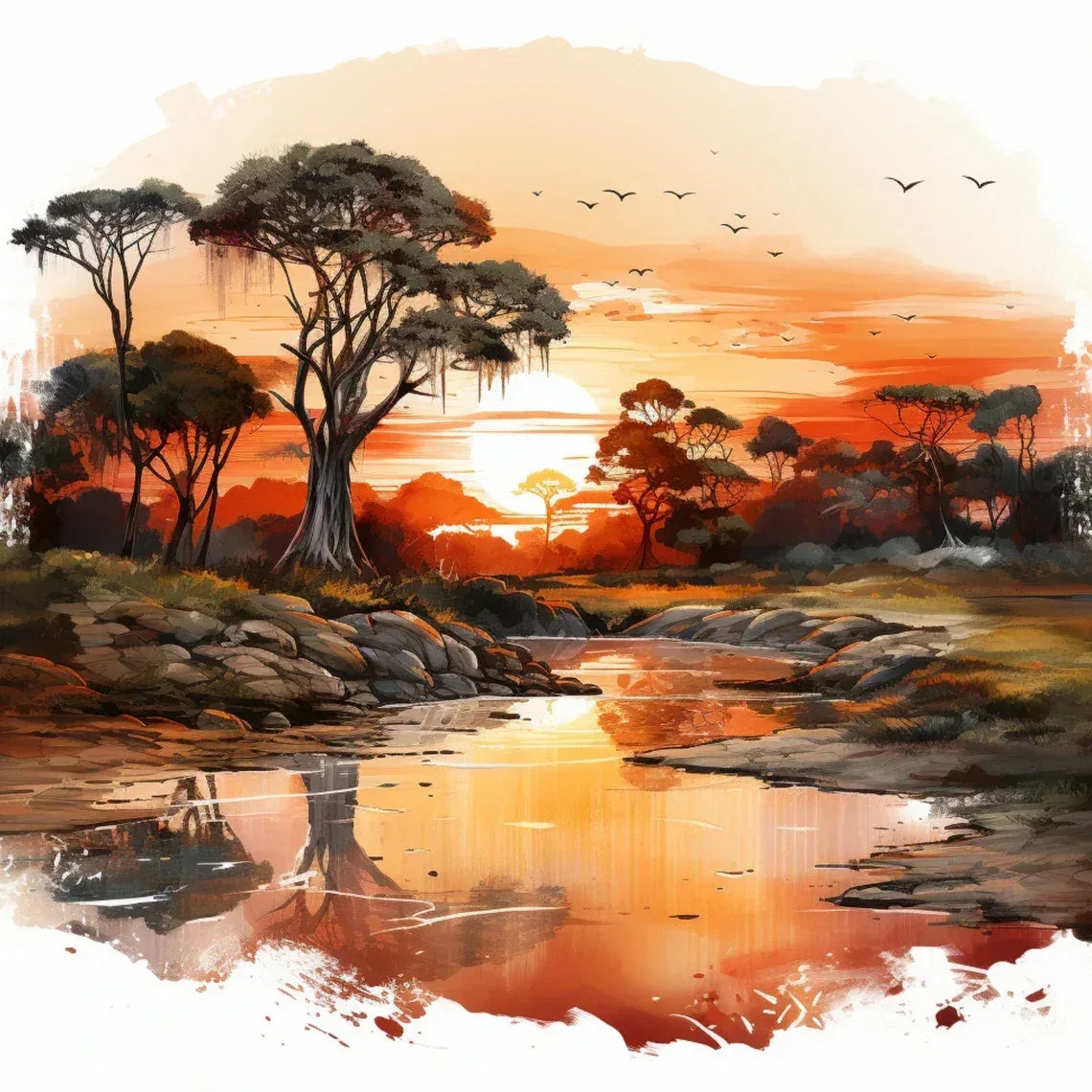Afrikanische 2 Landschaft Wandbild Kunstdruck auf Leinwand | Wandbild Galerie