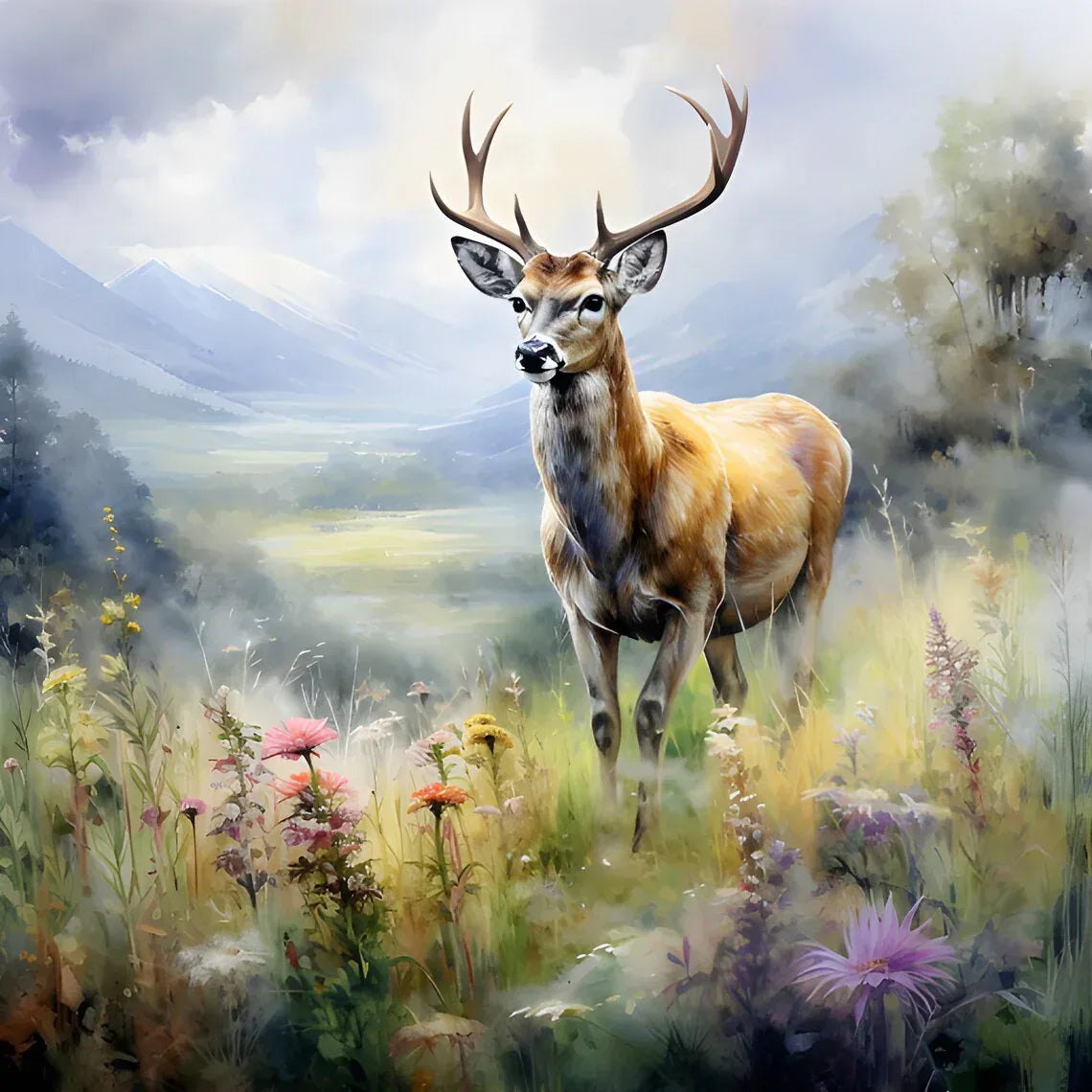 Wandbild Hirsch im Wald Kunstdruck auf Leinwand direkt zum Aufhängen | Wandbild Galerie