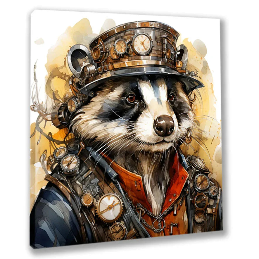 Wandbild Dachs Steampunk 2 Kunstdruck auf Leinwand direkt zum Aufhängen) | Wandbild Galerie