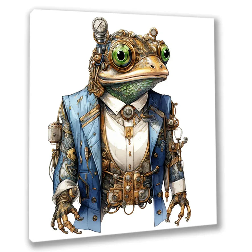 Wandbild Steampunk Frosch 3 Kunstdruck auf Leinwand direkt zum Aufhängen | Wandbild Galerie