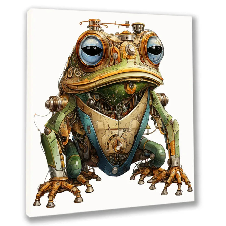 Wandbild Steampunk Frosch 1 Kunstdruck auf Leinwand direkt zum Aufhängen | Wandbild Galerie