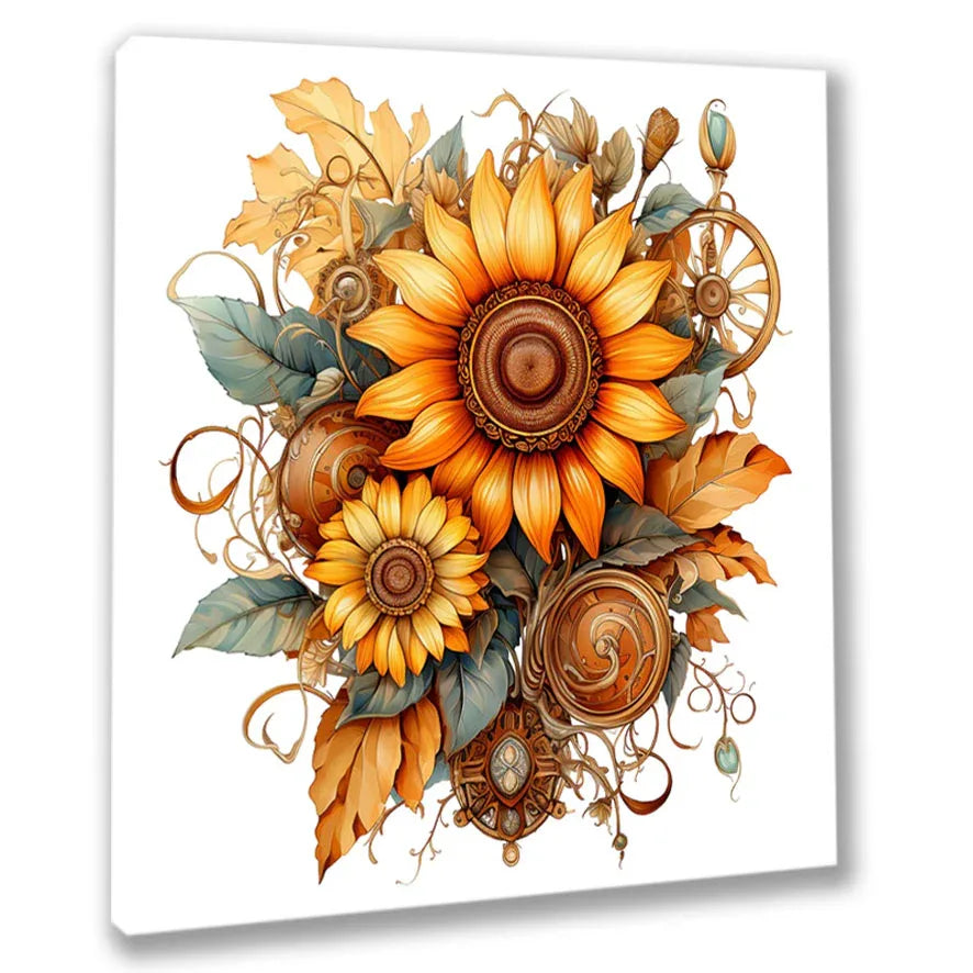 Wandbild Sonnenblume 2 Steampunk Kunstdruck auf Leinwand direkt zum Aufhängen | Wandbild Galerie