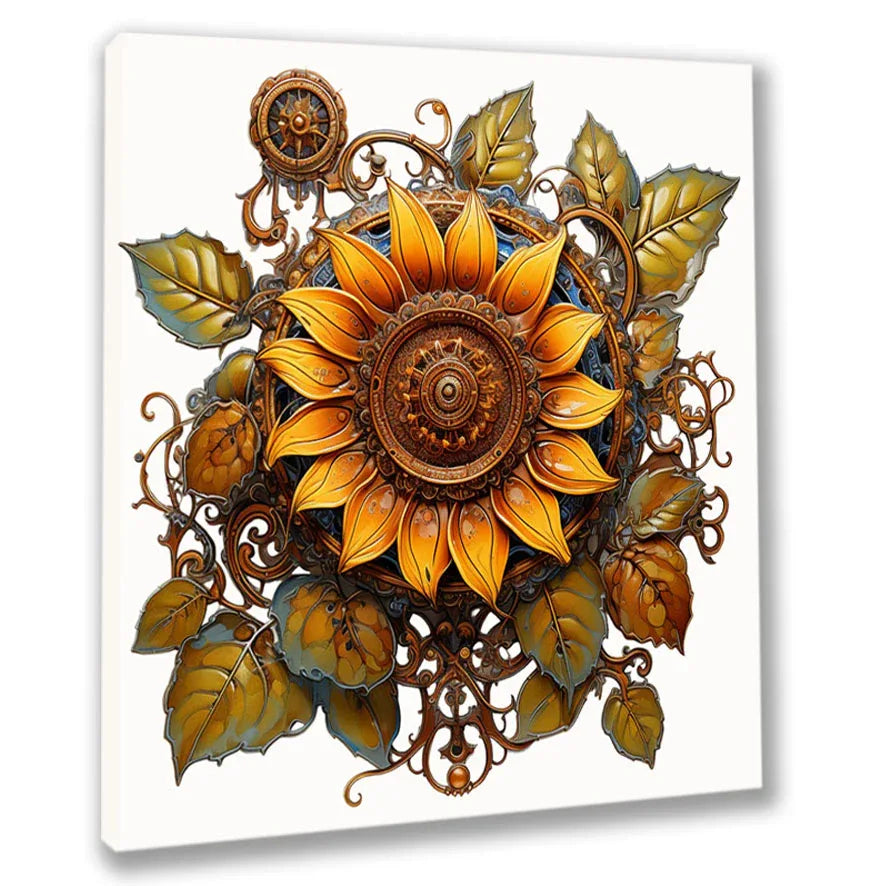Wandbild Sonnenblume Steampunk Kunstdruck auf Leinwand direkt zum Aufhängen | Wandbild Galerie