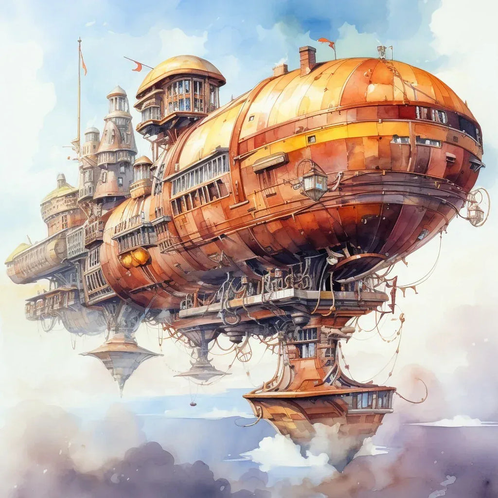 Wandbild Luftschiff Phantasy Steampunk Kunstdruck auf Leinwand direkt zum Aufhängen | Wandbild Galerie