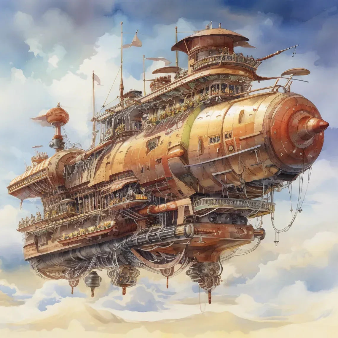 Wandbild Luftschiff Phantasy Steampunk Kunstdruck auf Leinwand direkt zum Aufhängen | Wandbild Galerie