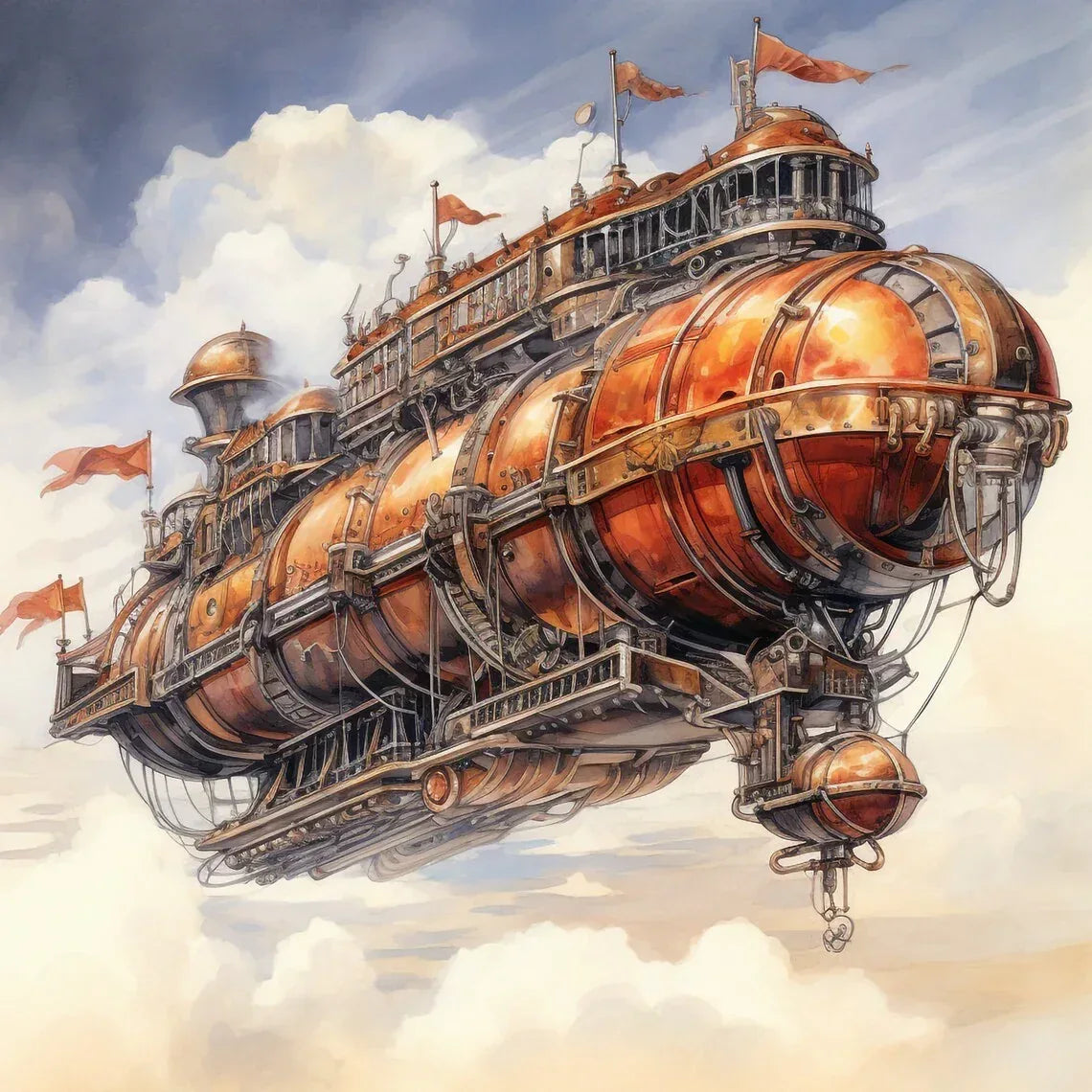 Wandbild Luftschiff Phantasy Steampunk Kunstdruck auf Leinwand direkt zum Aufhängen | Wandbild Galerie