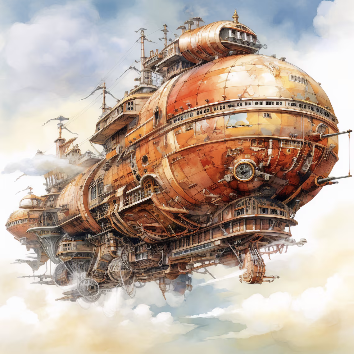 Wandbild Luftschiff Phantasy Steampunk Kunstdruck auf Leinwand direkt zum Aufhängen | Wandbild Galerie