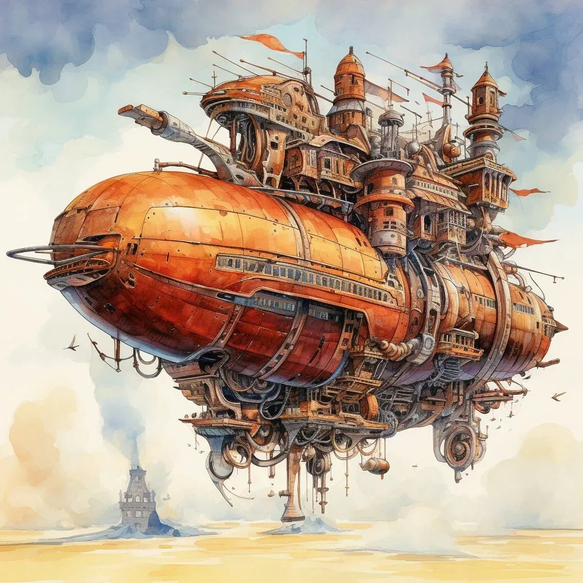 Wandbild Luftschiff Phantasy Steampunk Kunstdruck auf Leinwand direkt zum Aufhängen | Wandbild Galerie