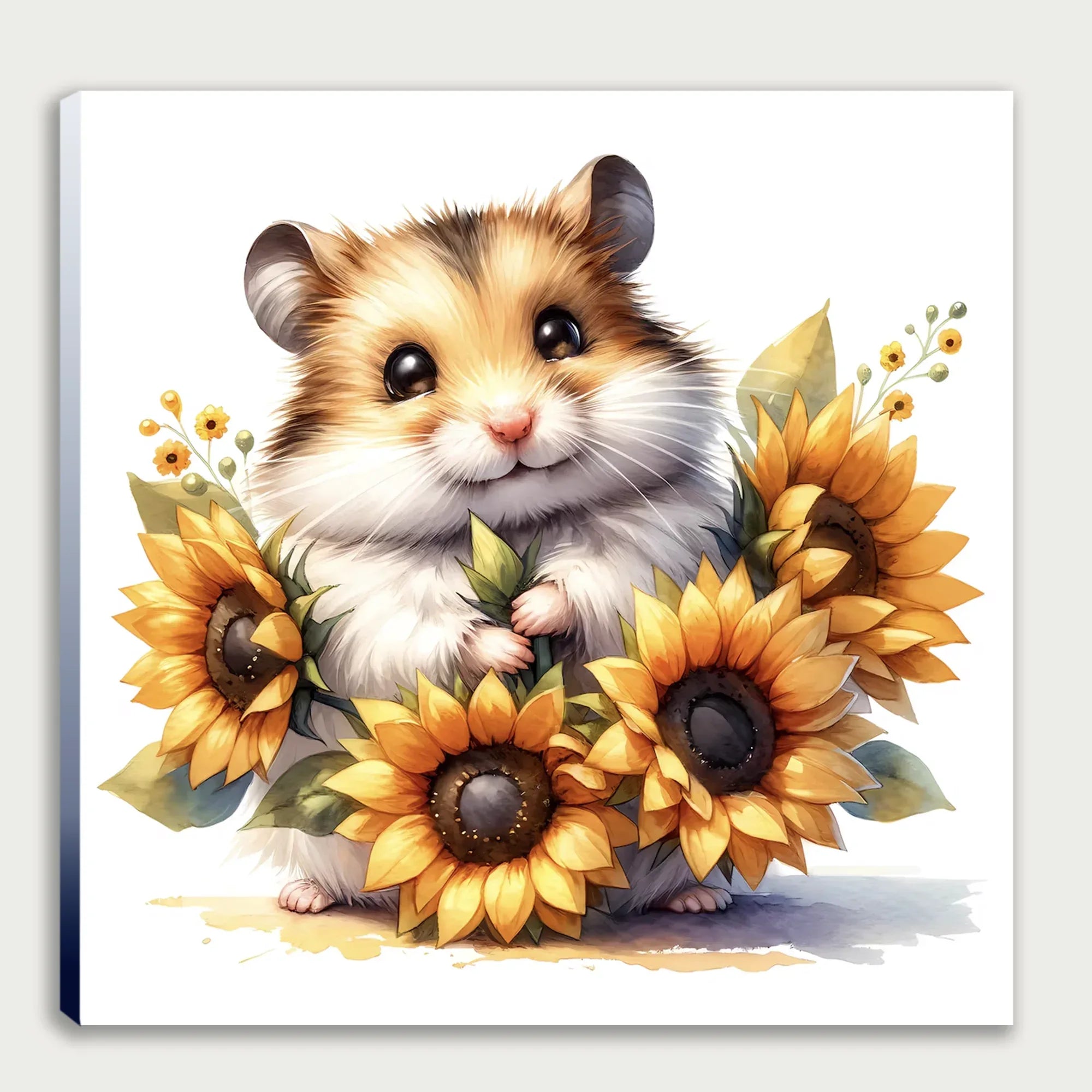 Hamster mit Sonnenblume 3 Wandbild Kunstdruck auf Leinwand | Wandbild Galerie