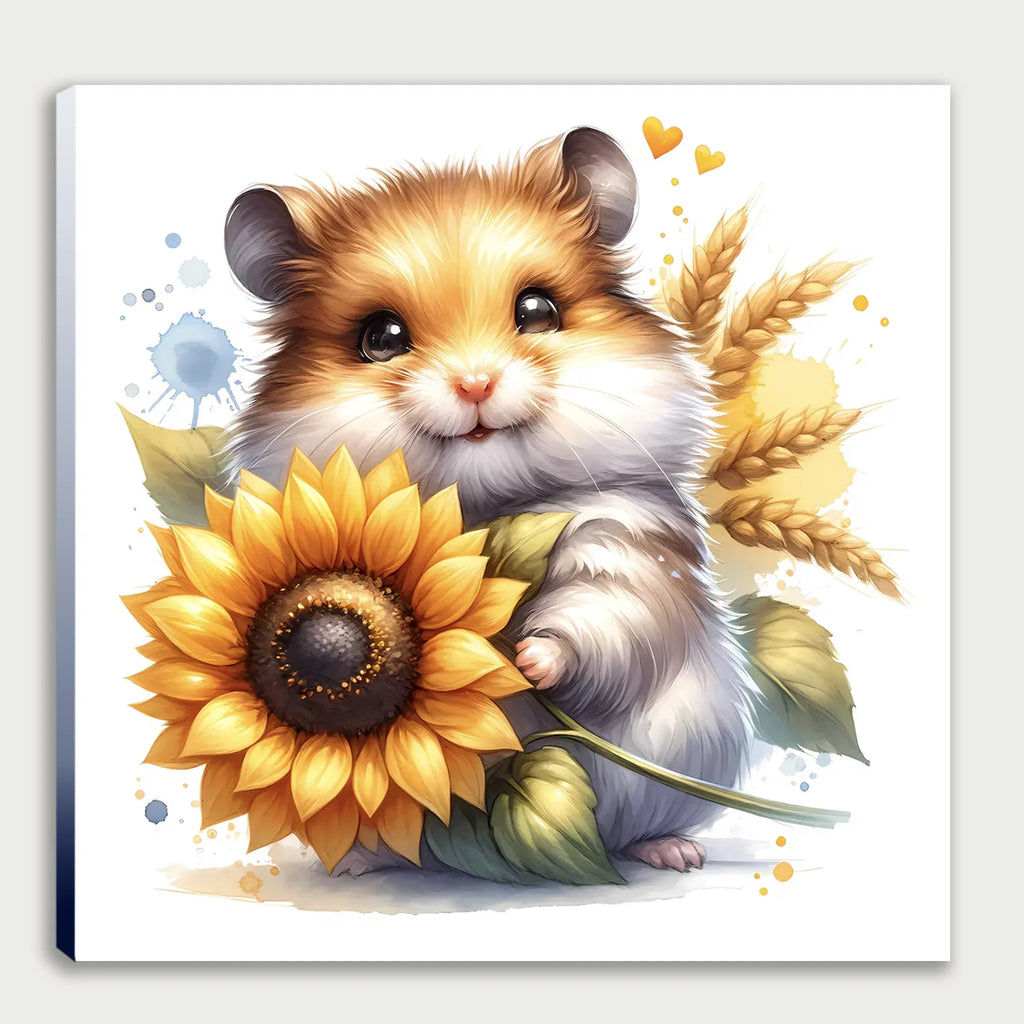 Hamster mit Sonnenblume 4 Wandbild Kunstdruck auf Leinwand | Wandbild Galerie